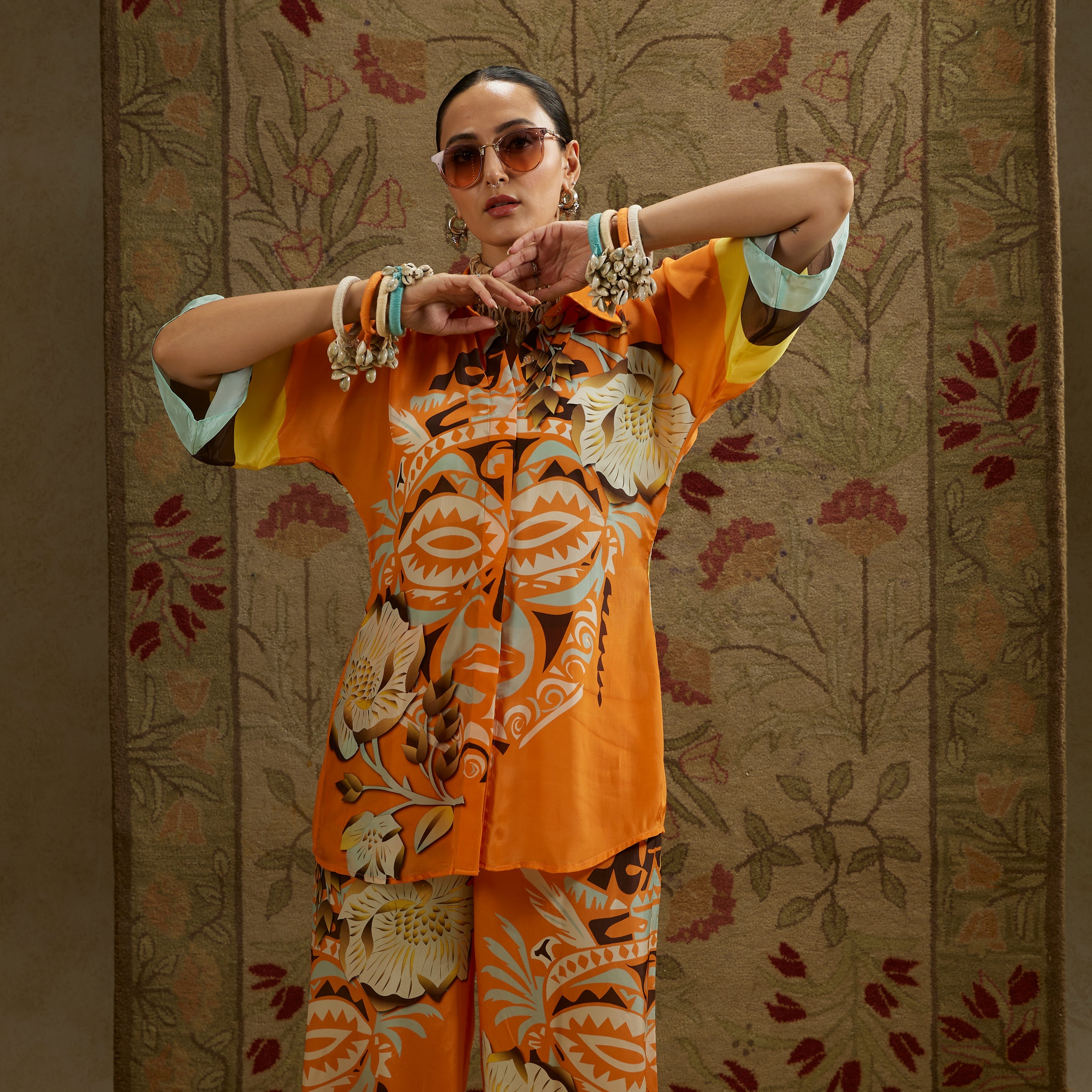 Orange Mask Print Co-Ord Set