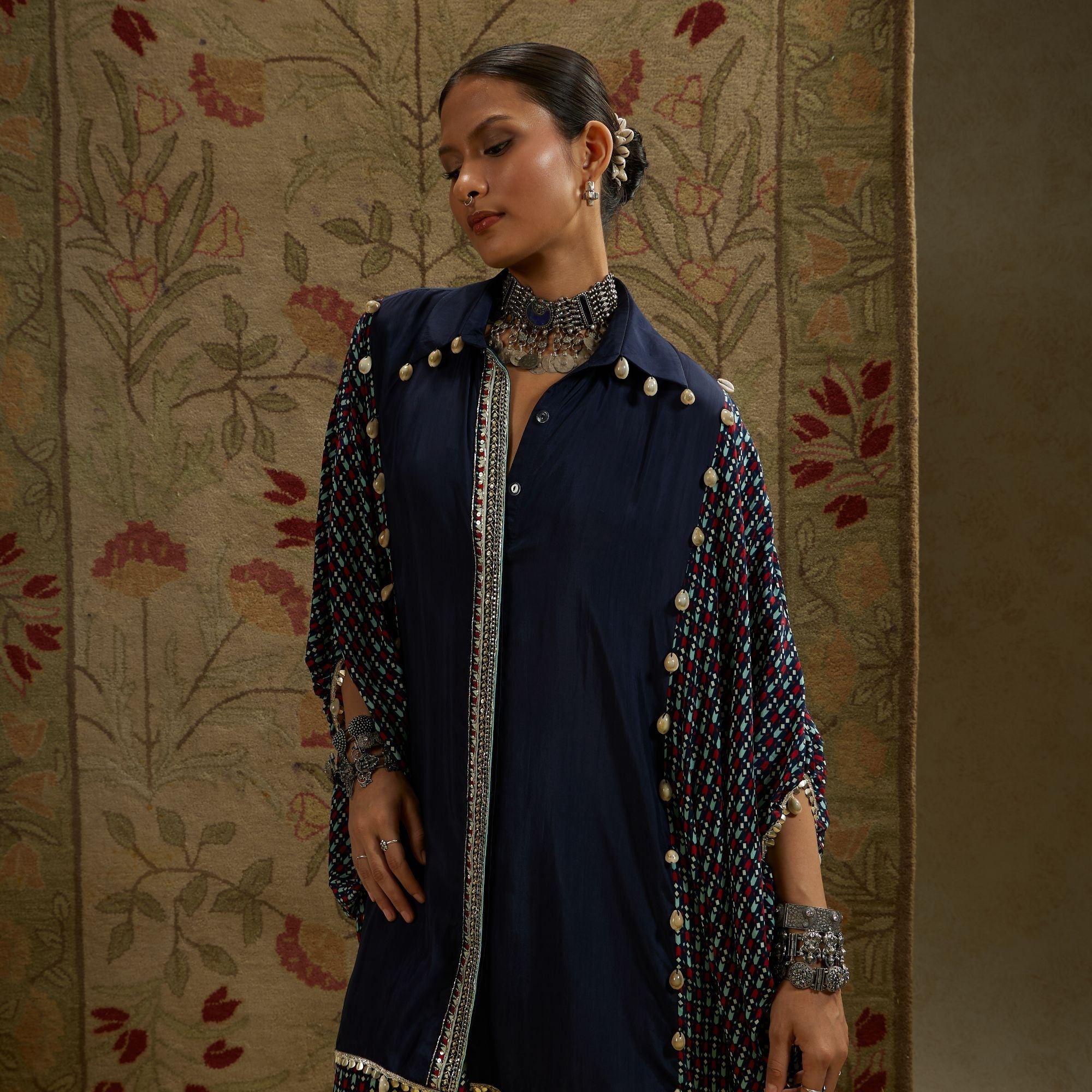 Blue Geometric Print Oversized Co-Ord Set