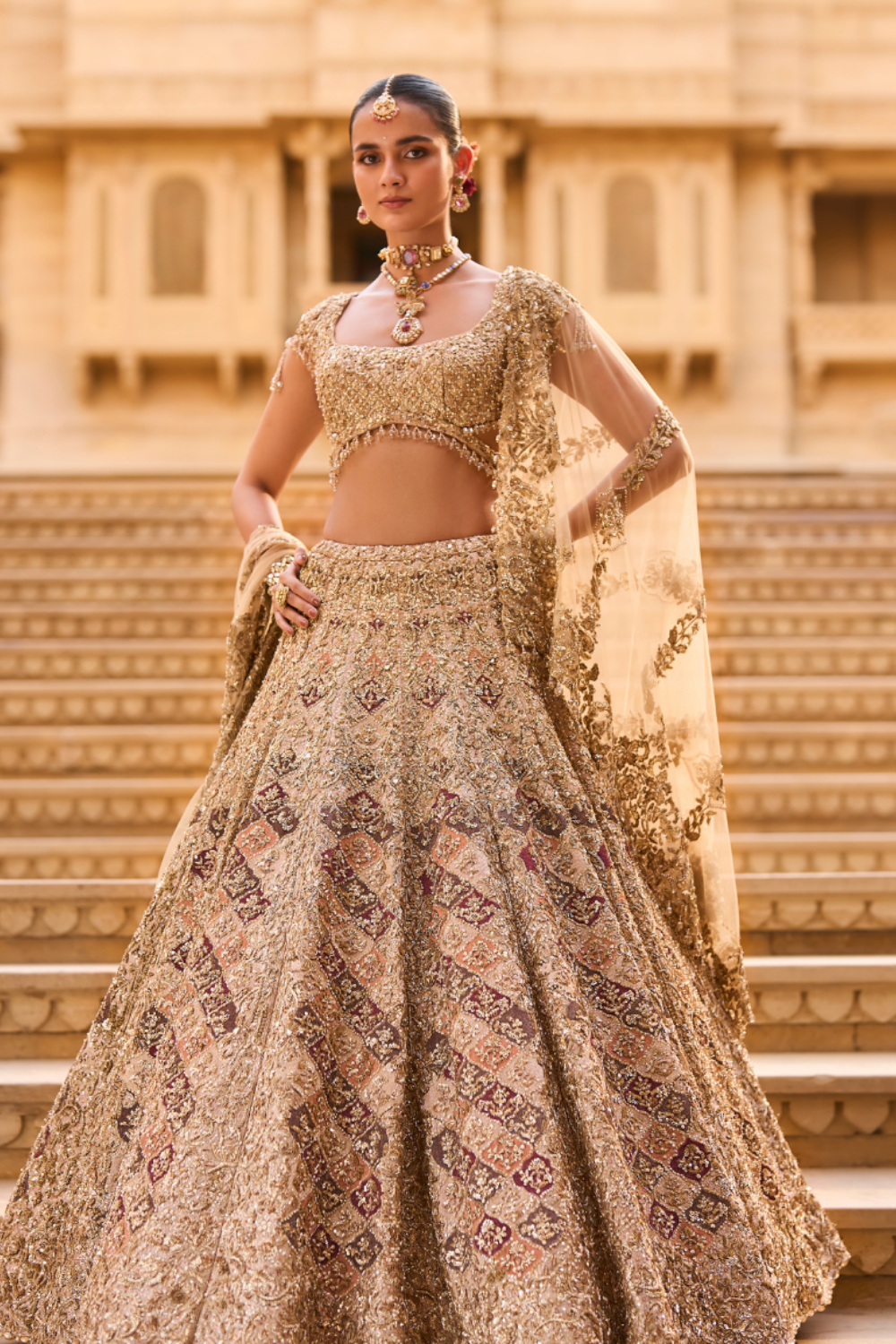 Light Gold Zardosi Lehenga