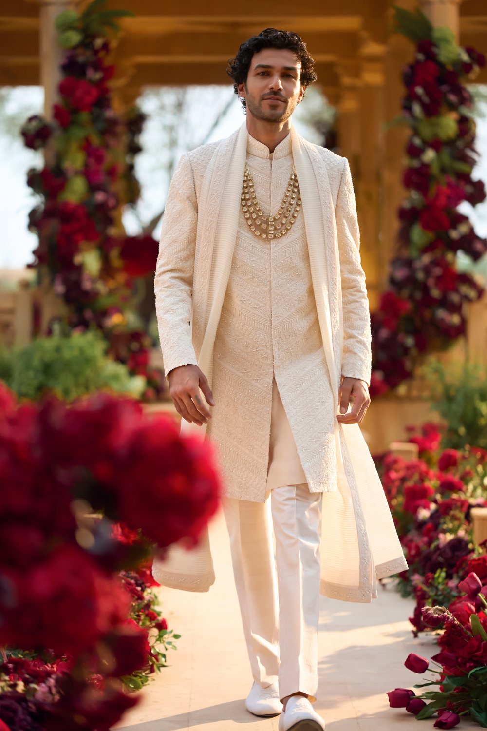 Cream Pearl Sherwani Set