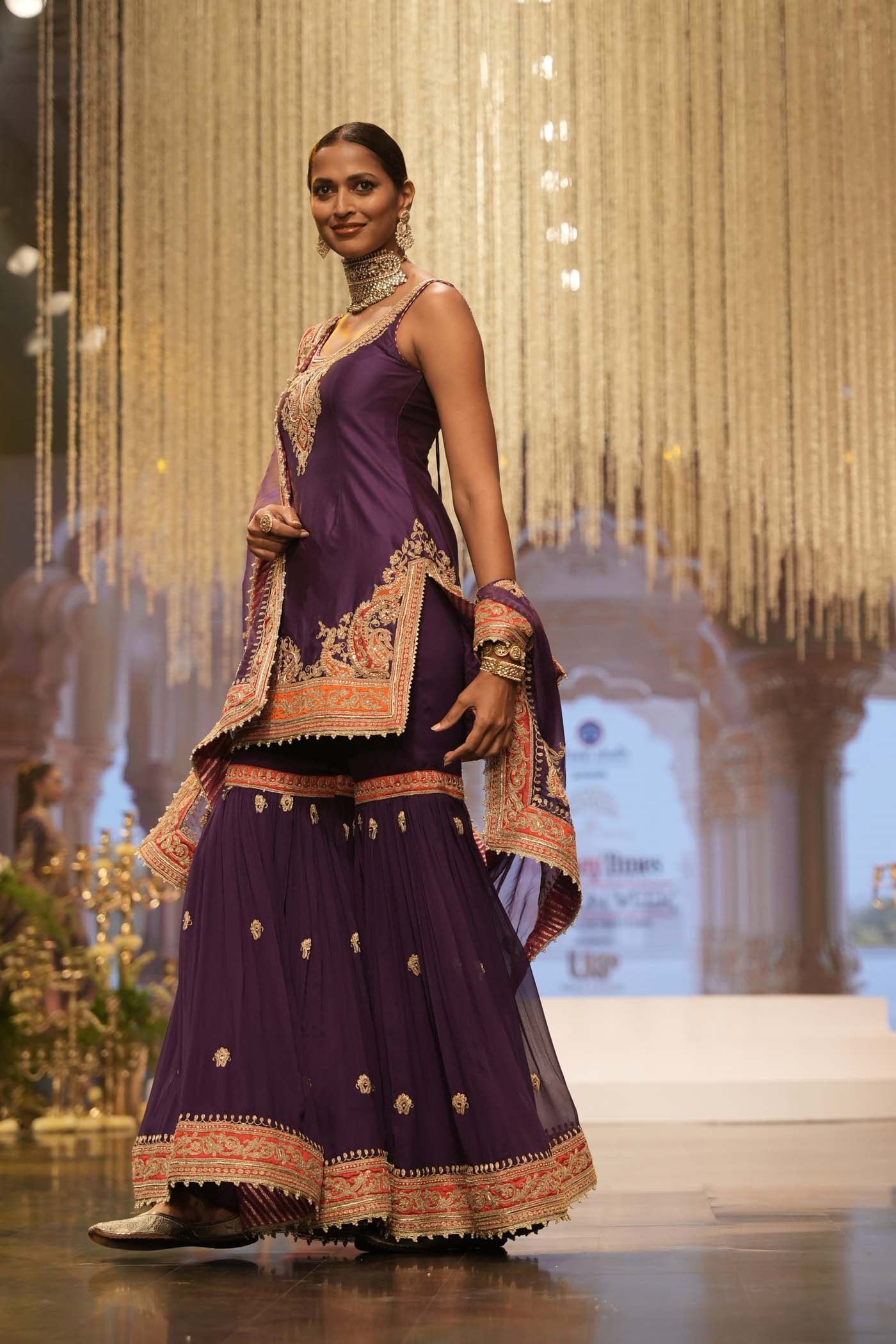 Maziyah - Deep Purple Short Kurta With Garara