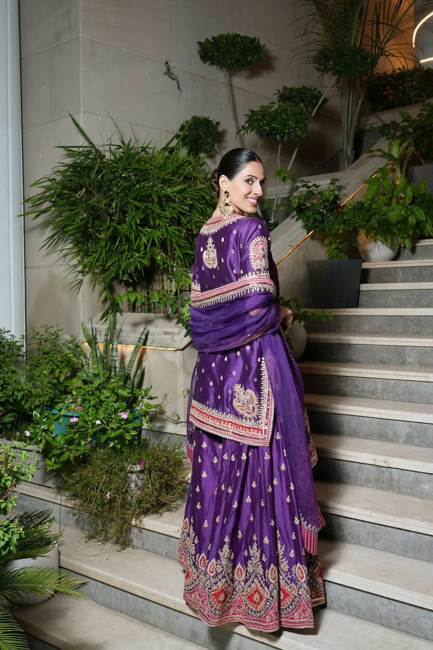Shruti Juneja In Areesha - Deep Purple Short Kurta With Sharara And Dupatta