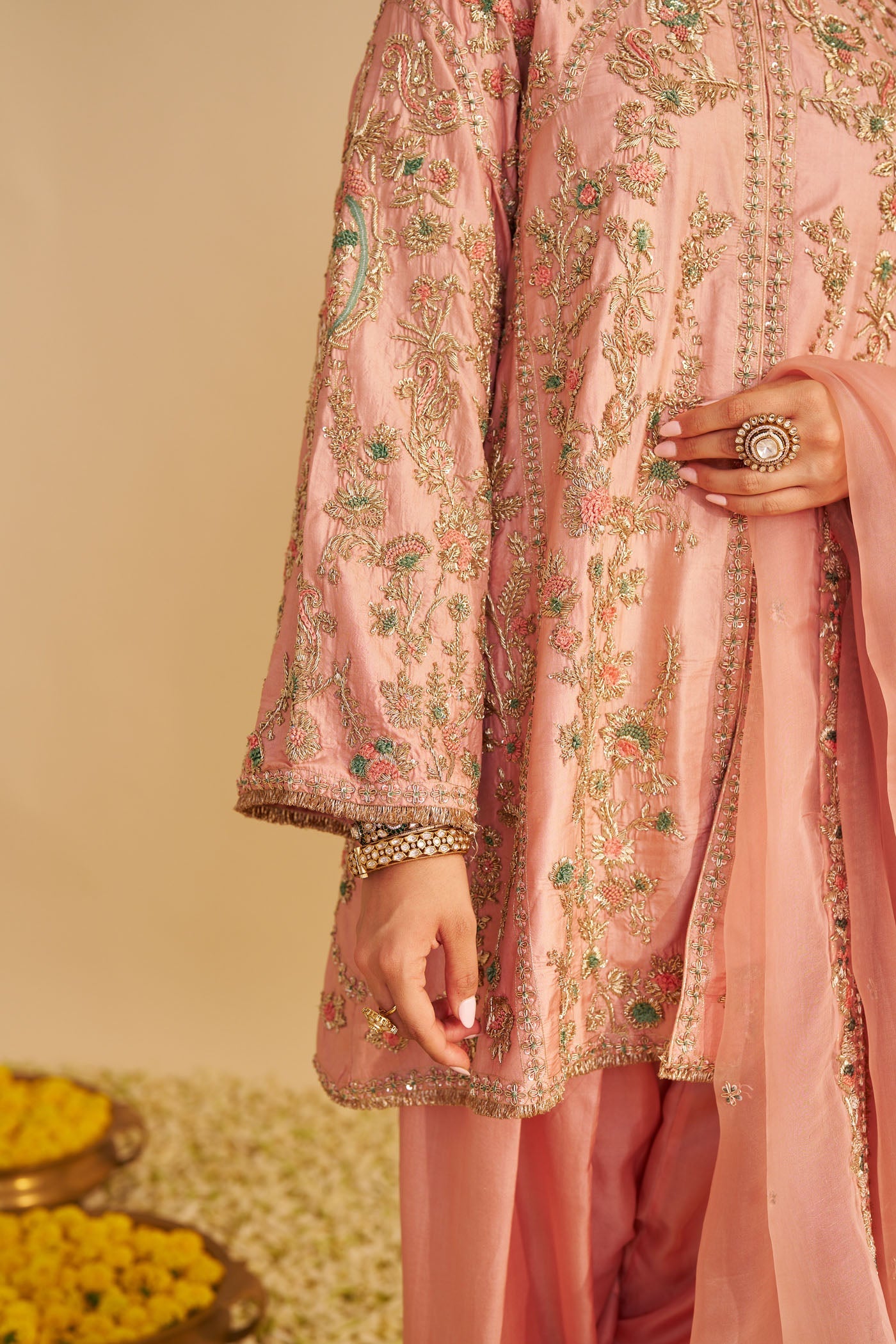 Alira - Dabka Zardozi Embroidered Blush Pink Kurta & Salwar With Dupatta