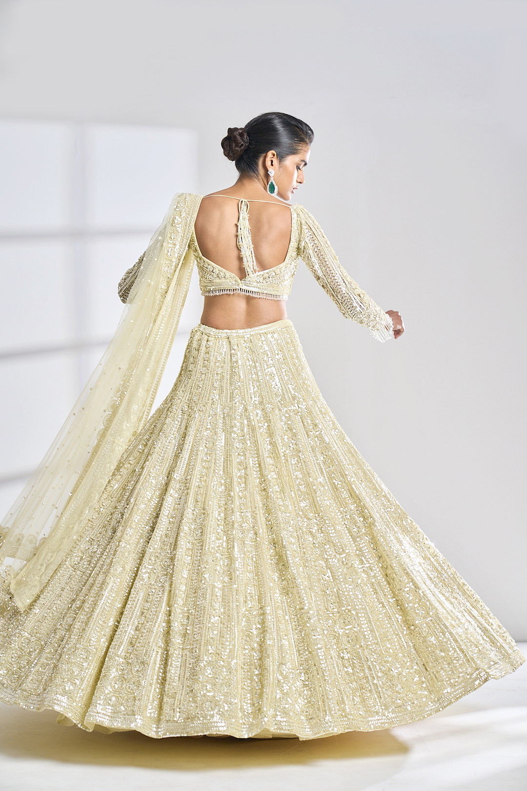 Diipa Khosla In Lime Sequin Lehenga Set