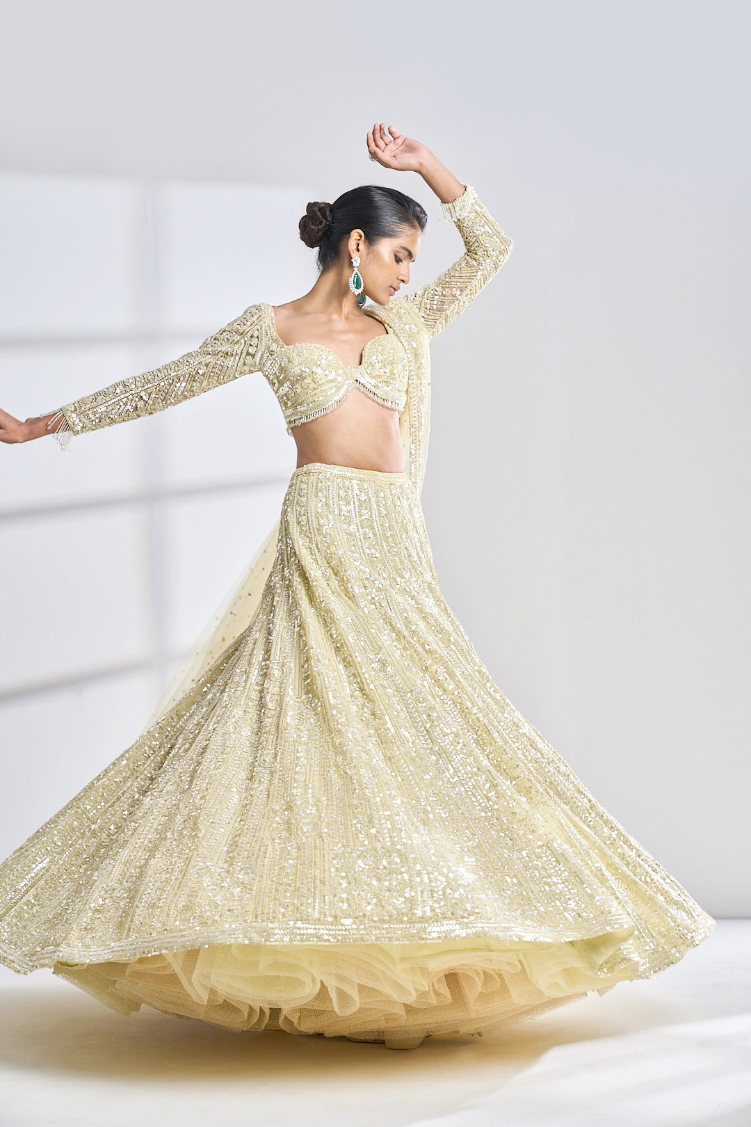 Diipa Khosla In Lime Sequin Lehenga Set