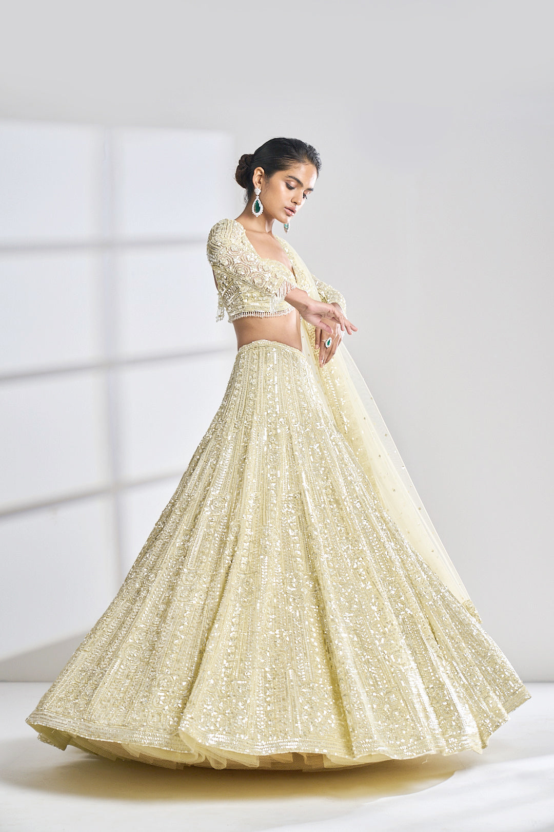 Diipa Khosla In Lime Sequin Lehenga Set