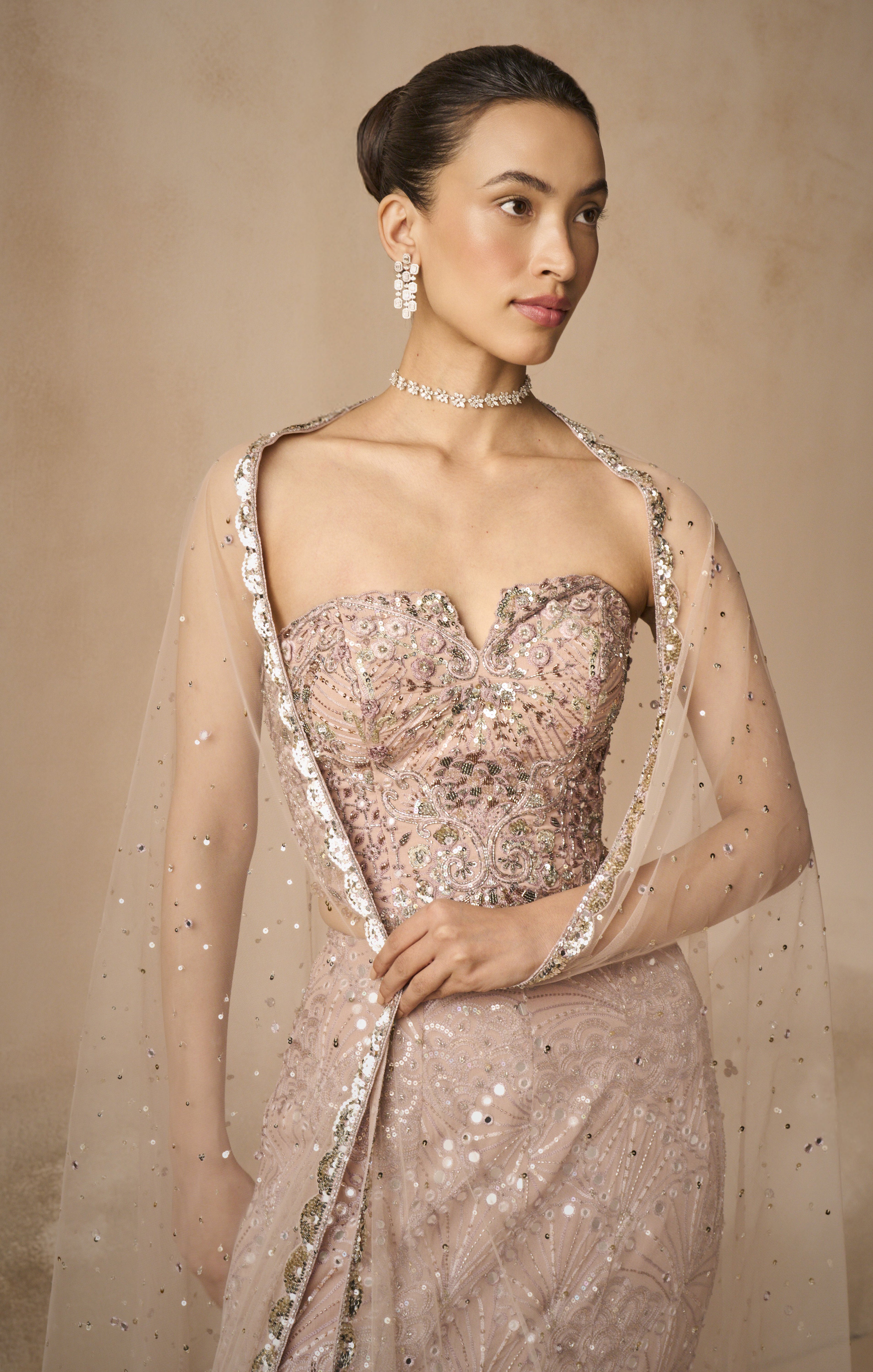 Mauve Pink Georgette Fit And Flare Lehenga Set