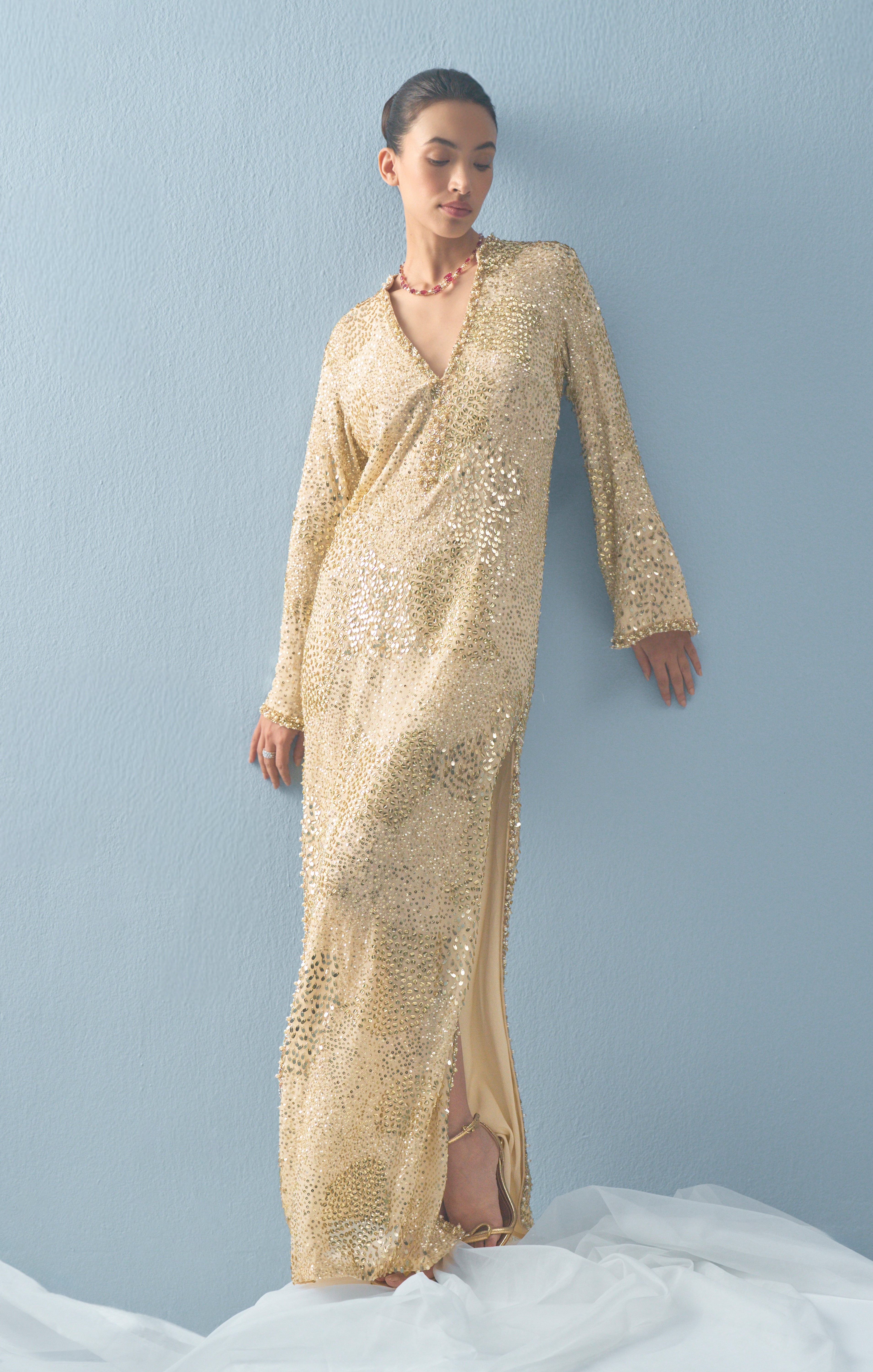 Ivory Crepe Sparkle Kaftaan