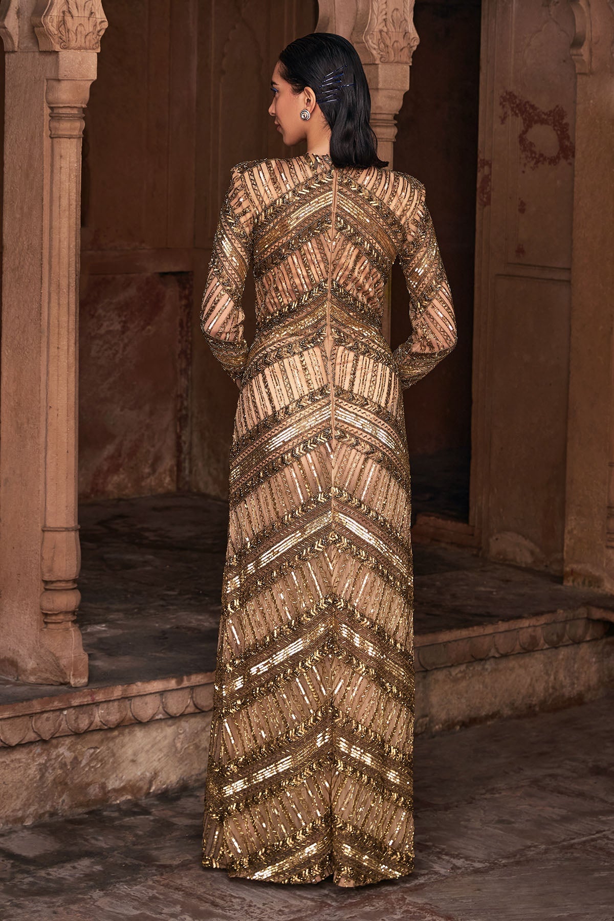 Matellic Gold Embroidered Gown