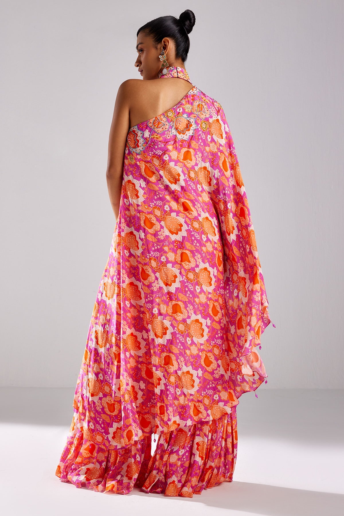 Fuschia Pink Print & Embroidered Kaftaan Set
