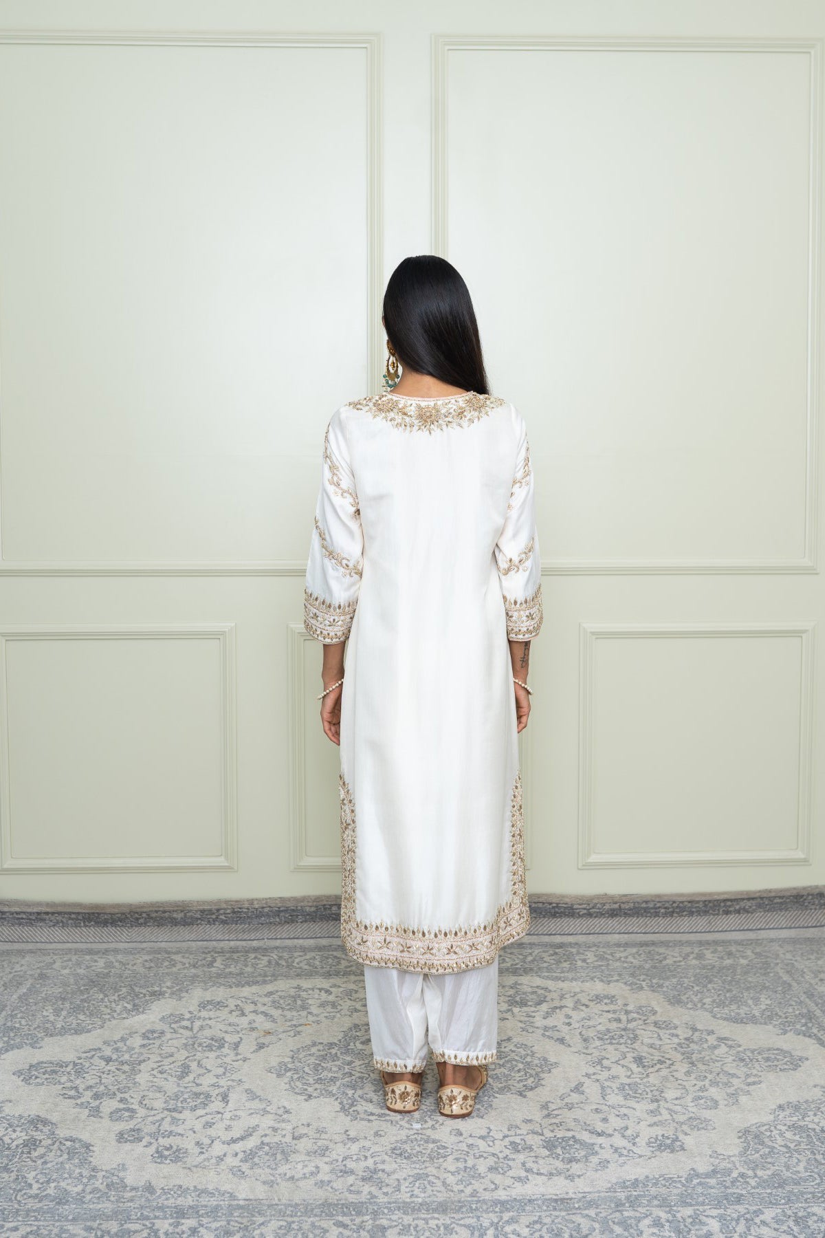Aalaya - Daisy Ivory A-Line Kurta With Dogri Salwar With Odhni