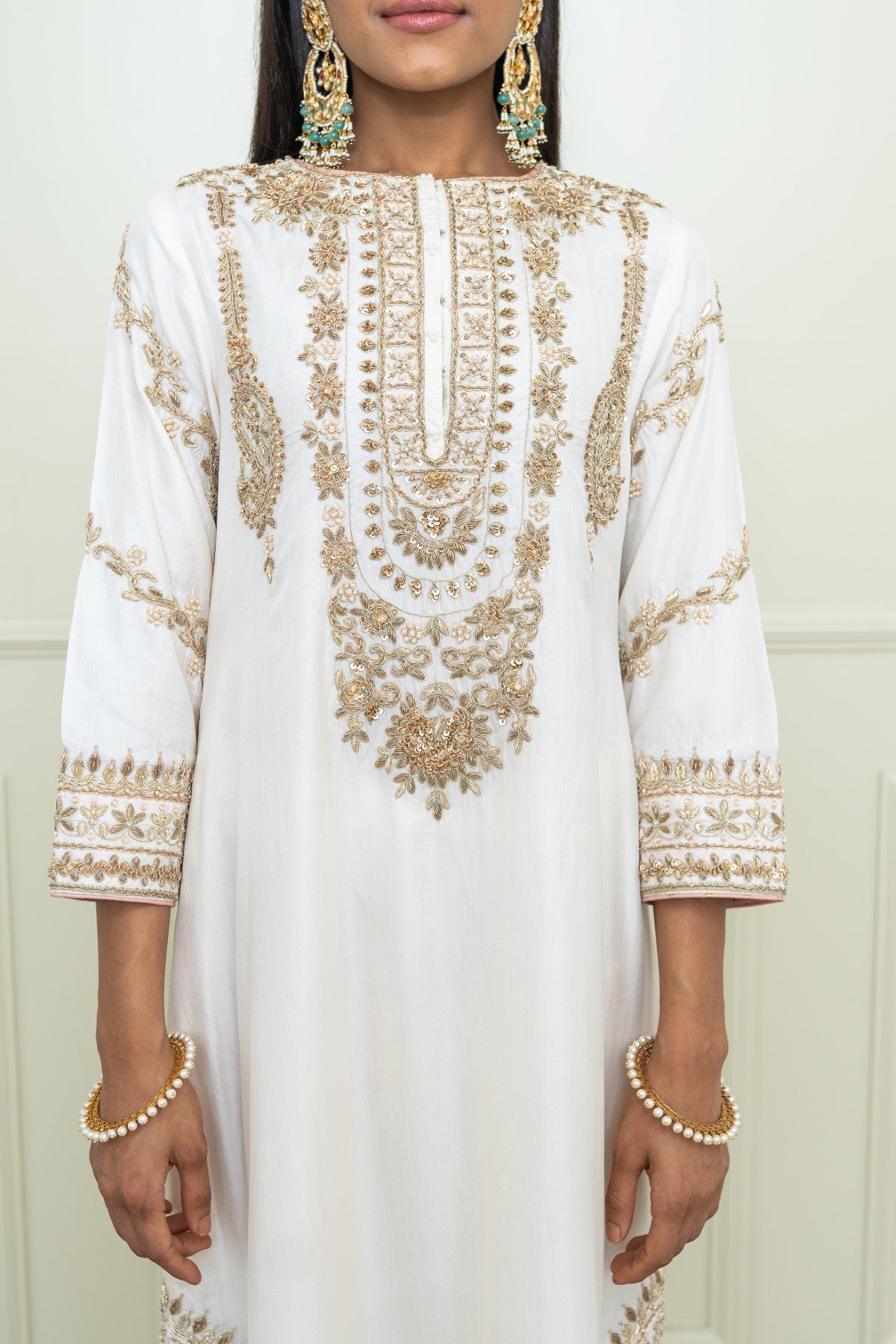 Aalaya - Daisy Ivory A-Line Kurta With Dogri Salwar With Odhni