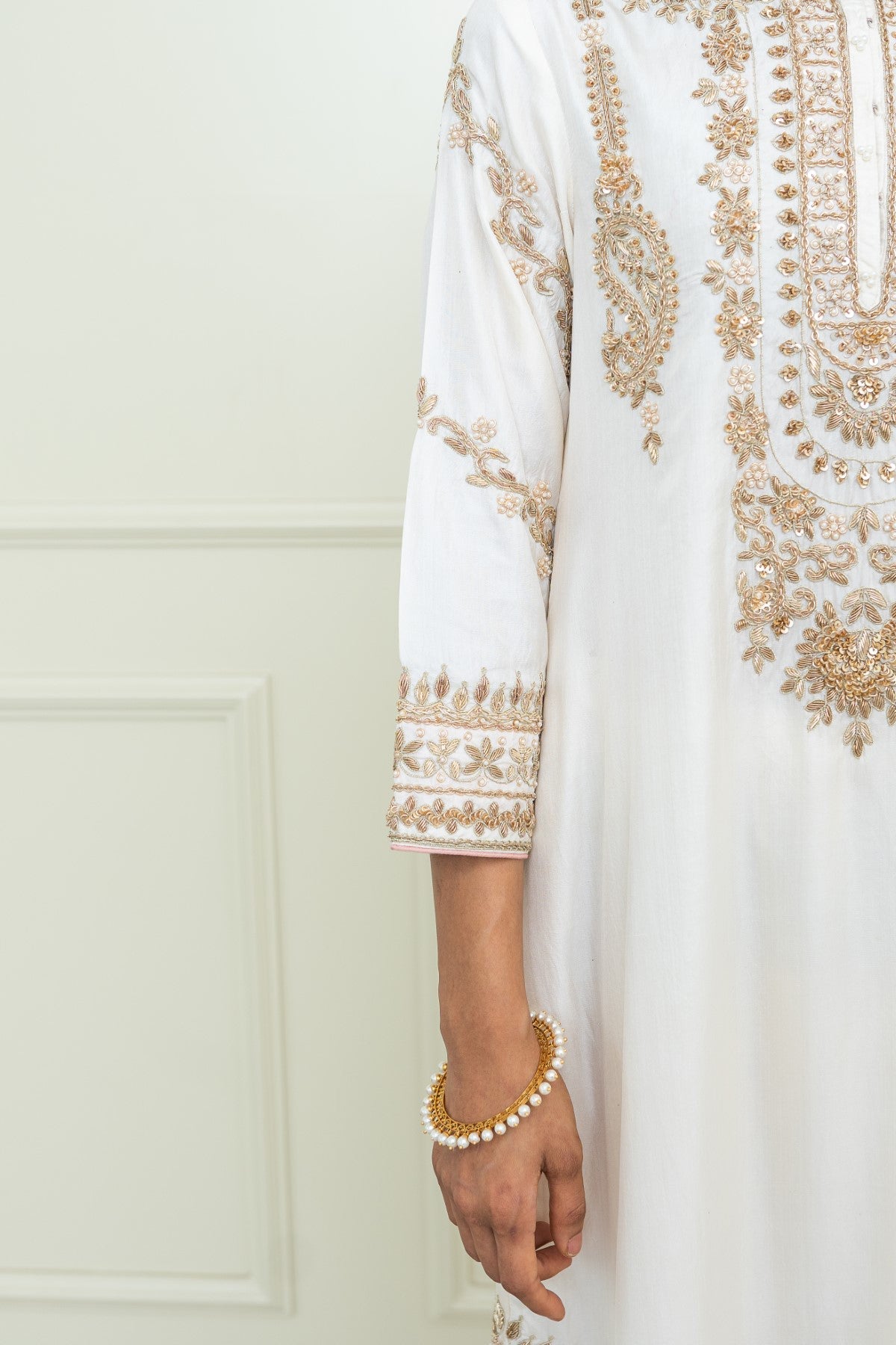 Aalaya - Daisy Ivory A-Line Kurta With Dogri Salwar With Odhni