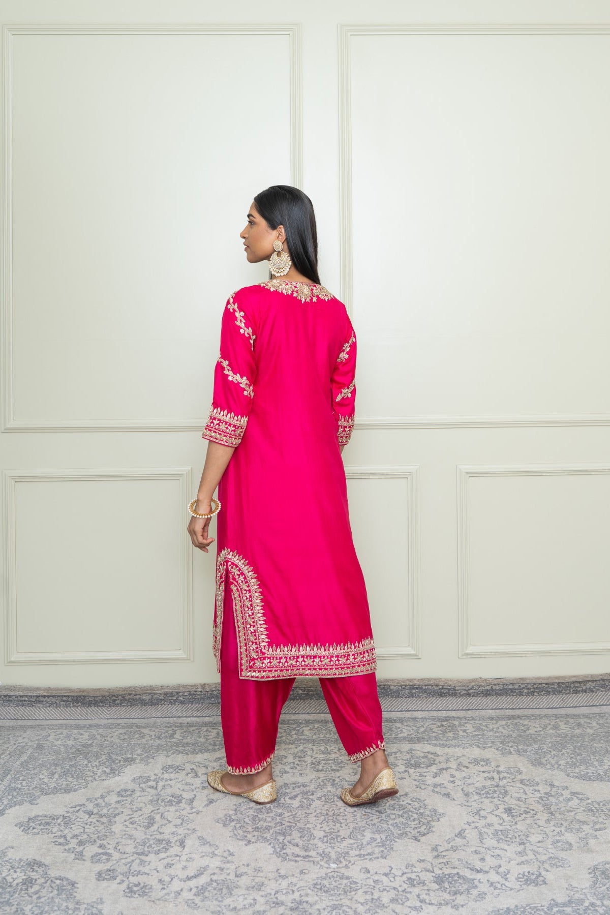 Aalaya - Rani Hotpink A-Line Kurta With Dogri Salwar And Odhni