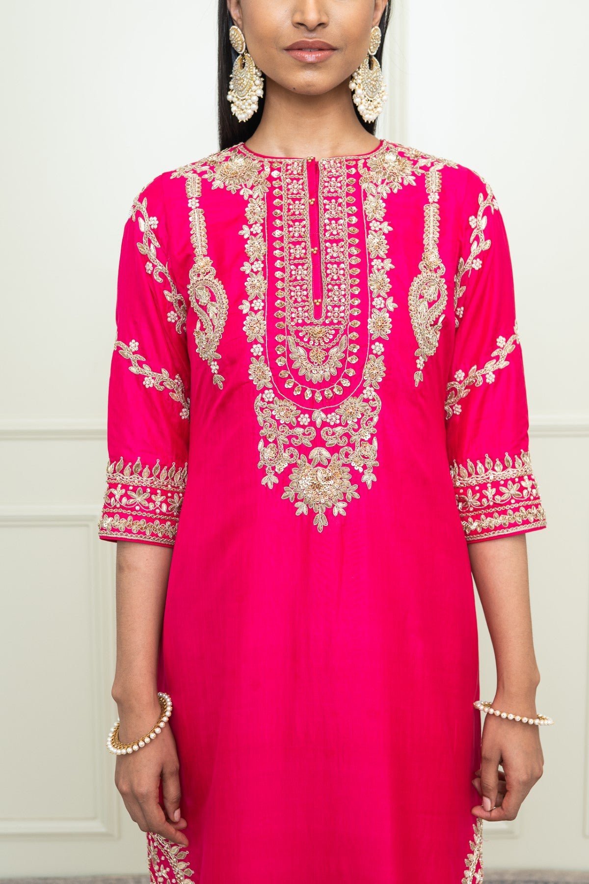 Aalaya - Rani Hotpink A-Line Kurta With Dogri Salwar And Odhni