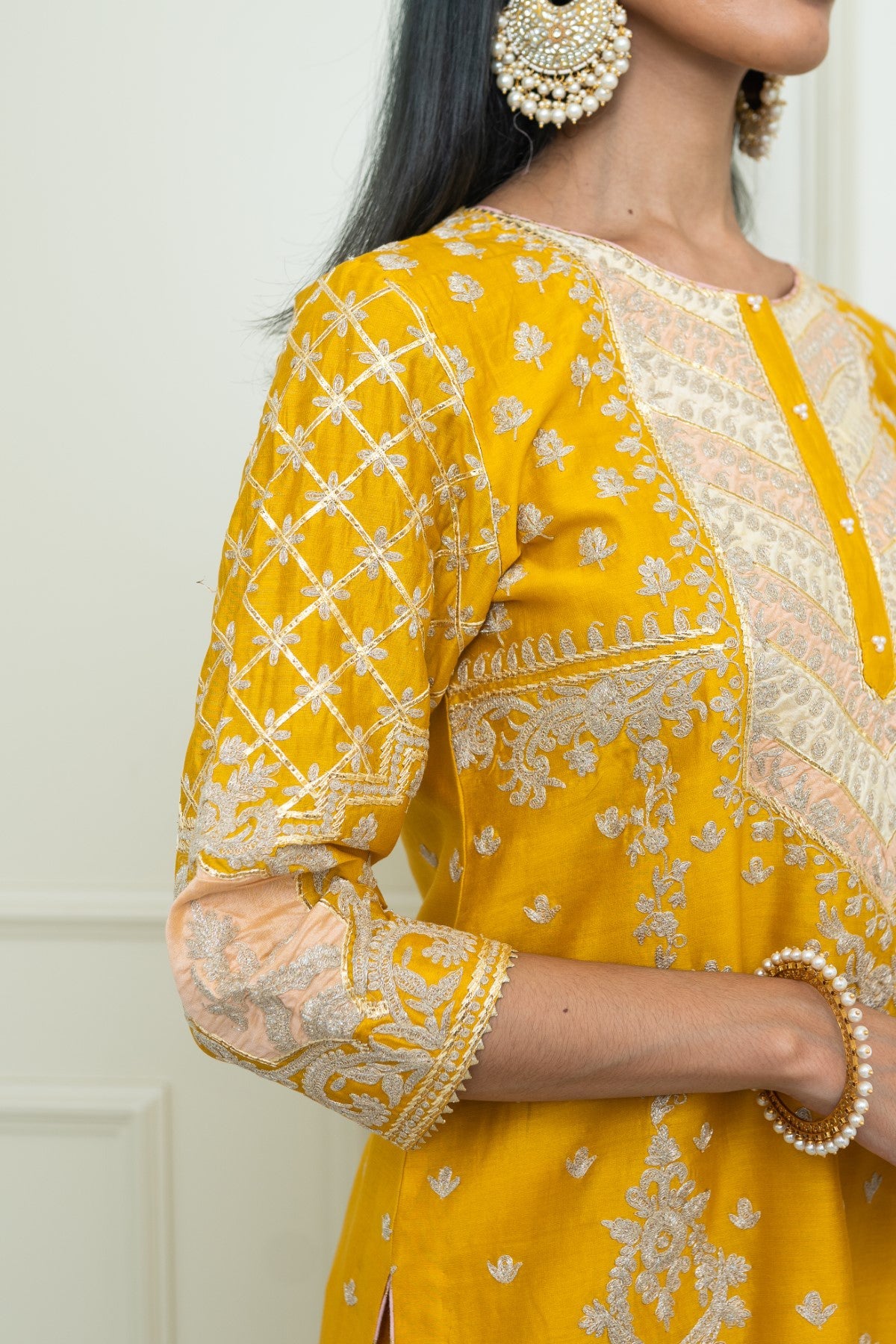 Shaira - Glaze Mustard Straight Kurta With Sharara And Odhni