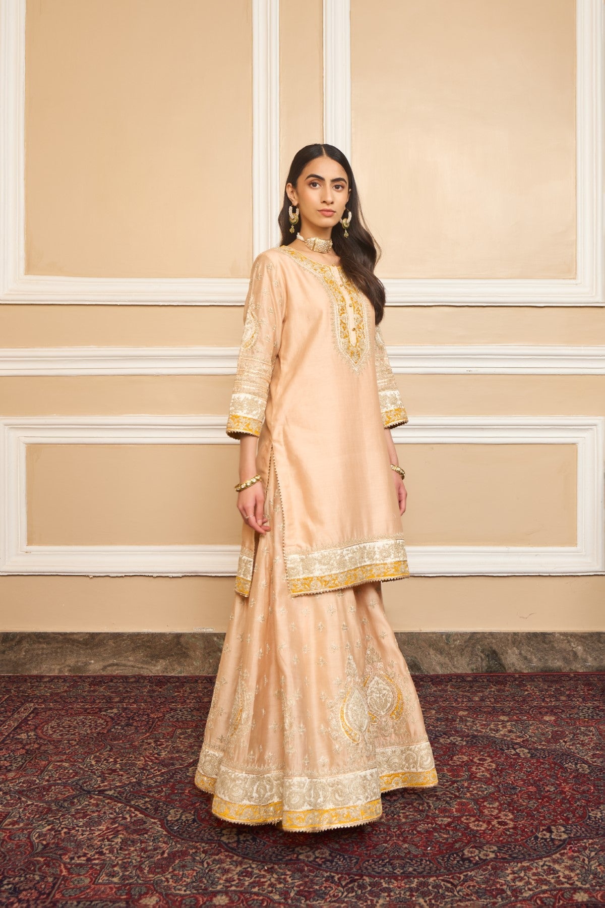 Raina - Rosepink Short Kurta With Sharara And Odhni