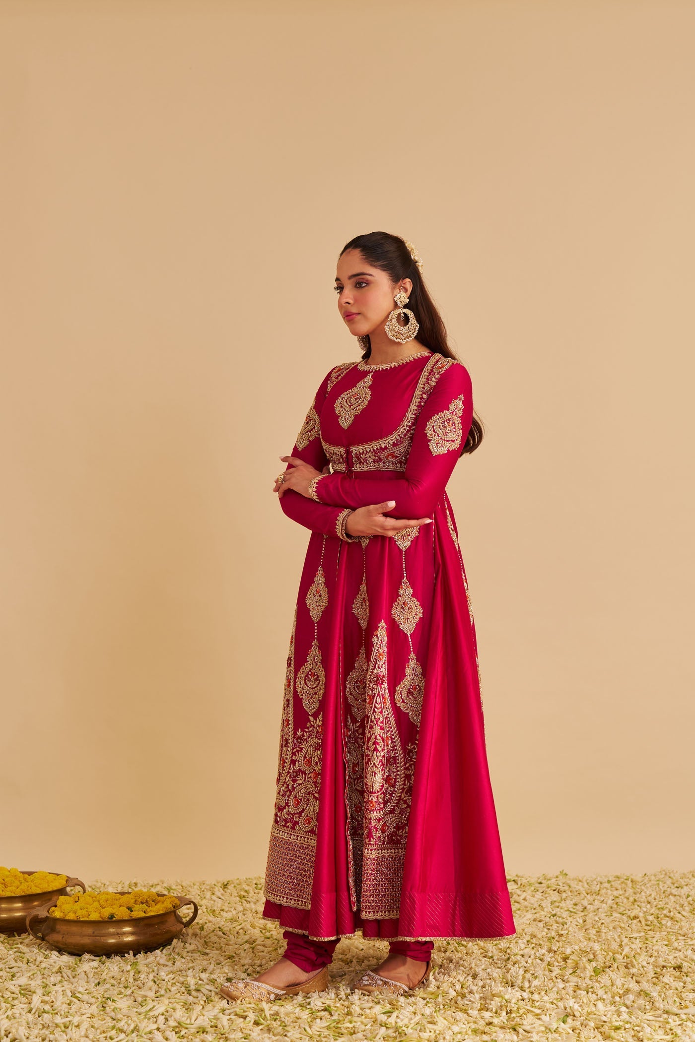 Zainah - Dabka Zardozi Embroidered Silk Rani Hotpink Anarkali Set