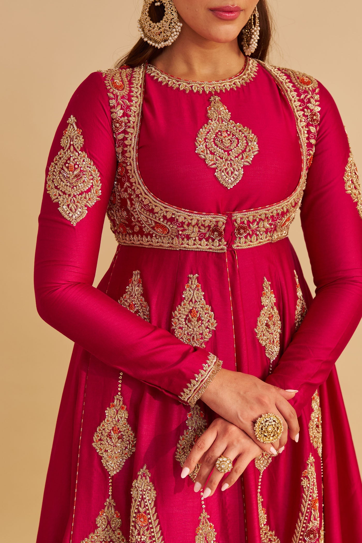 Zainah - Dabka Zardozi Embroidered Silk Rani Hotpink Anarkali Set