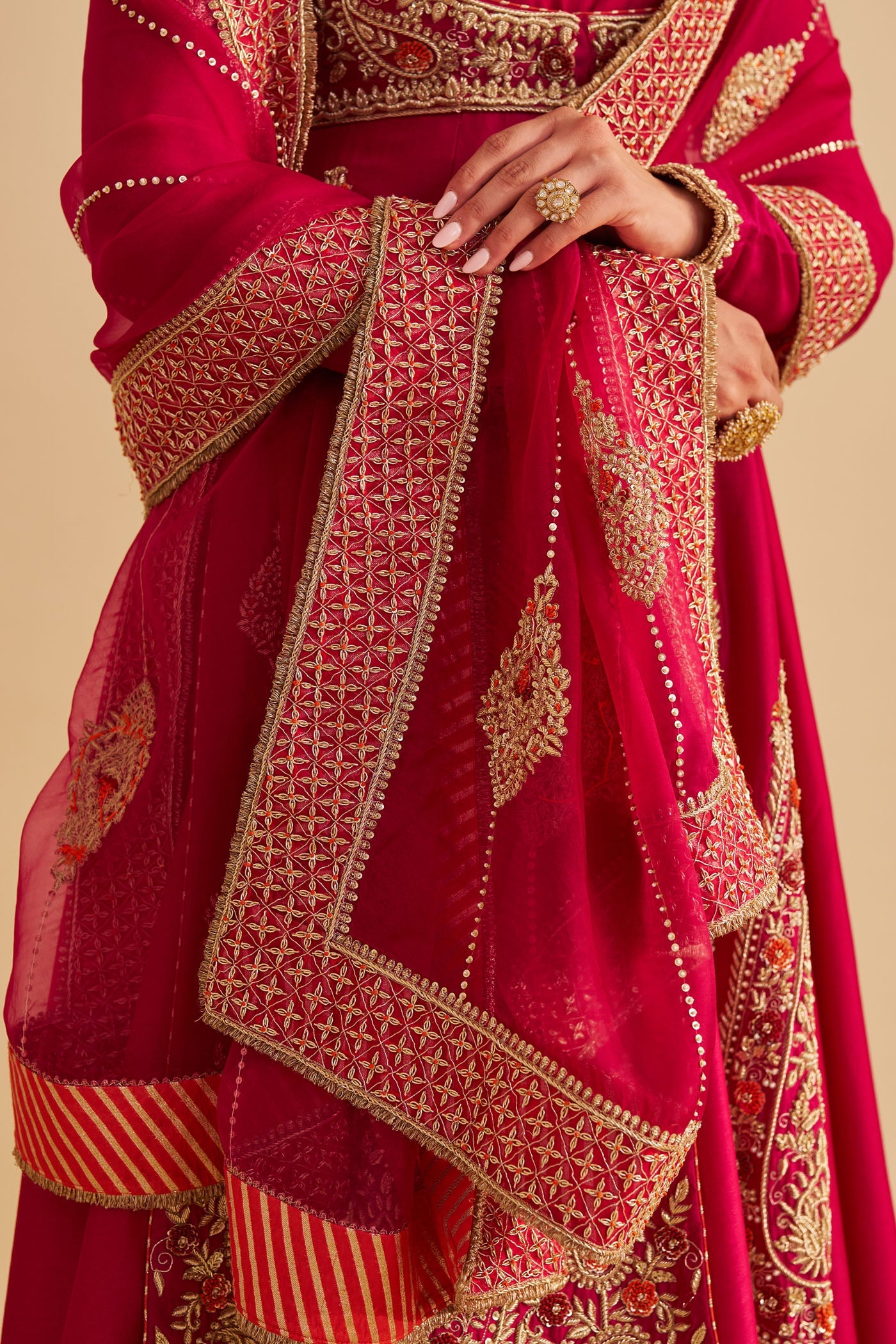 Zainah - Dabka Zardozi Embroidered Silk Rani Hotpink Anarkali Set