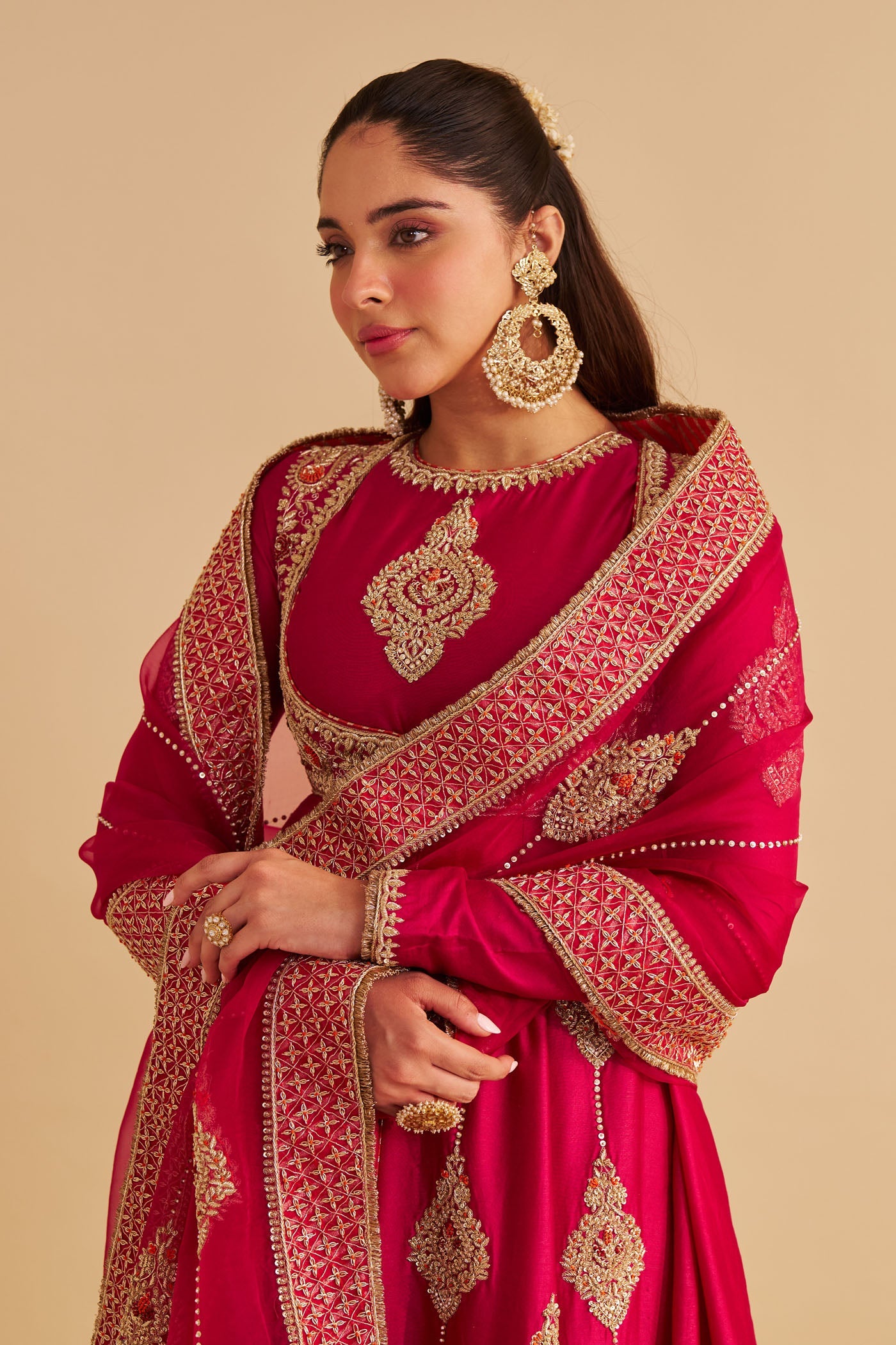 Zainah - Dabka Zardozi Embroidered Silk Rani Hotpink Anarkali Set