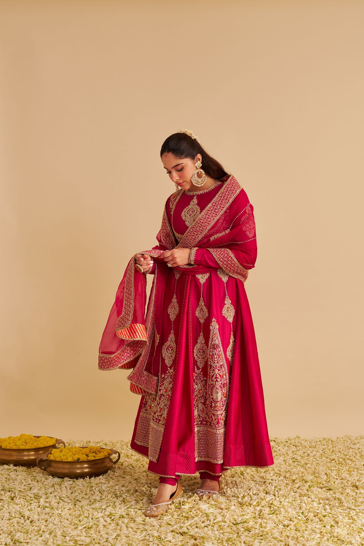 Zainah - Dabka Zardozi Embroidered Silk Rani Hotpink Anarkali Set