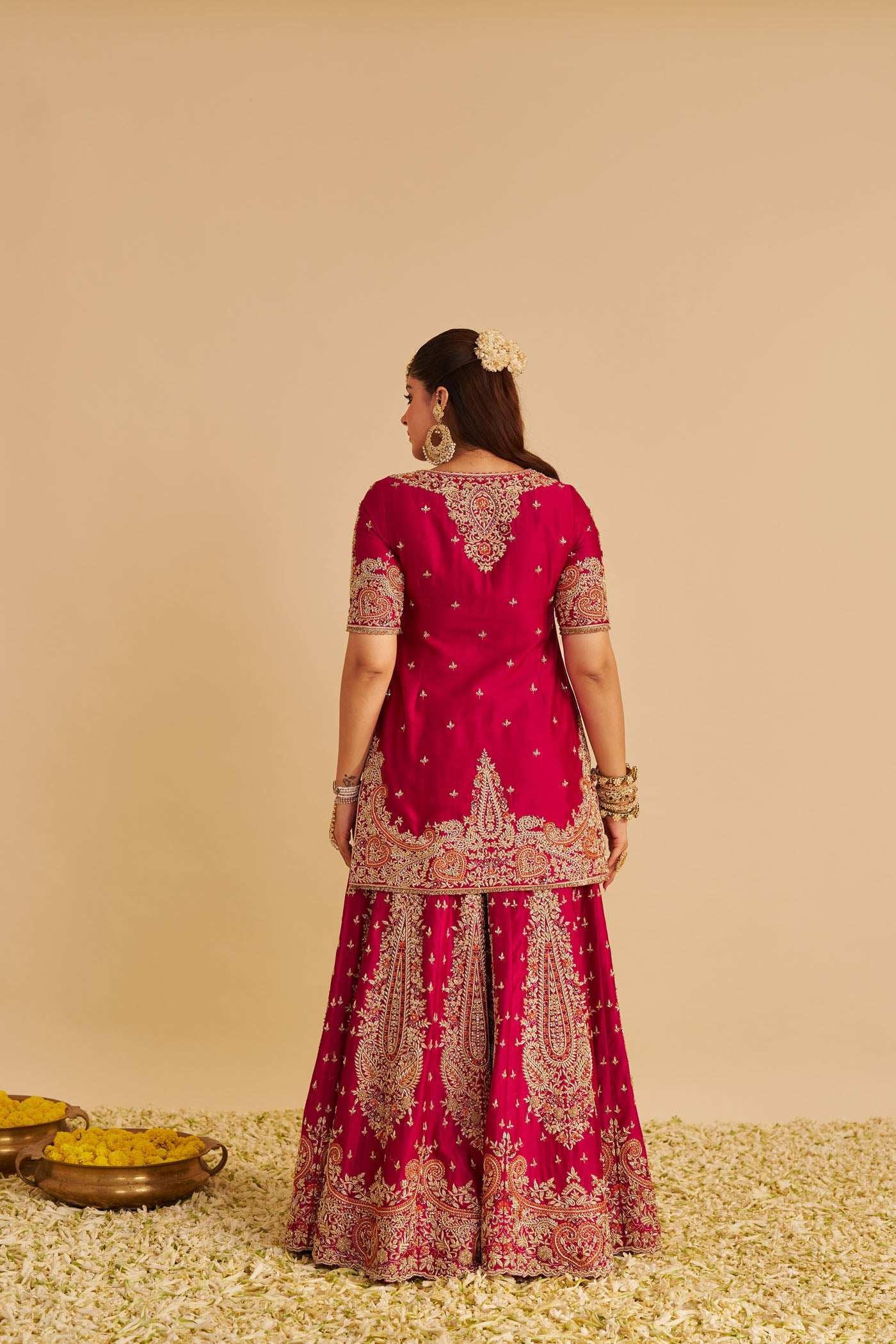 Alina - Dabka Zardozi Embroidered Silk Rani Hotpink Sharara Set