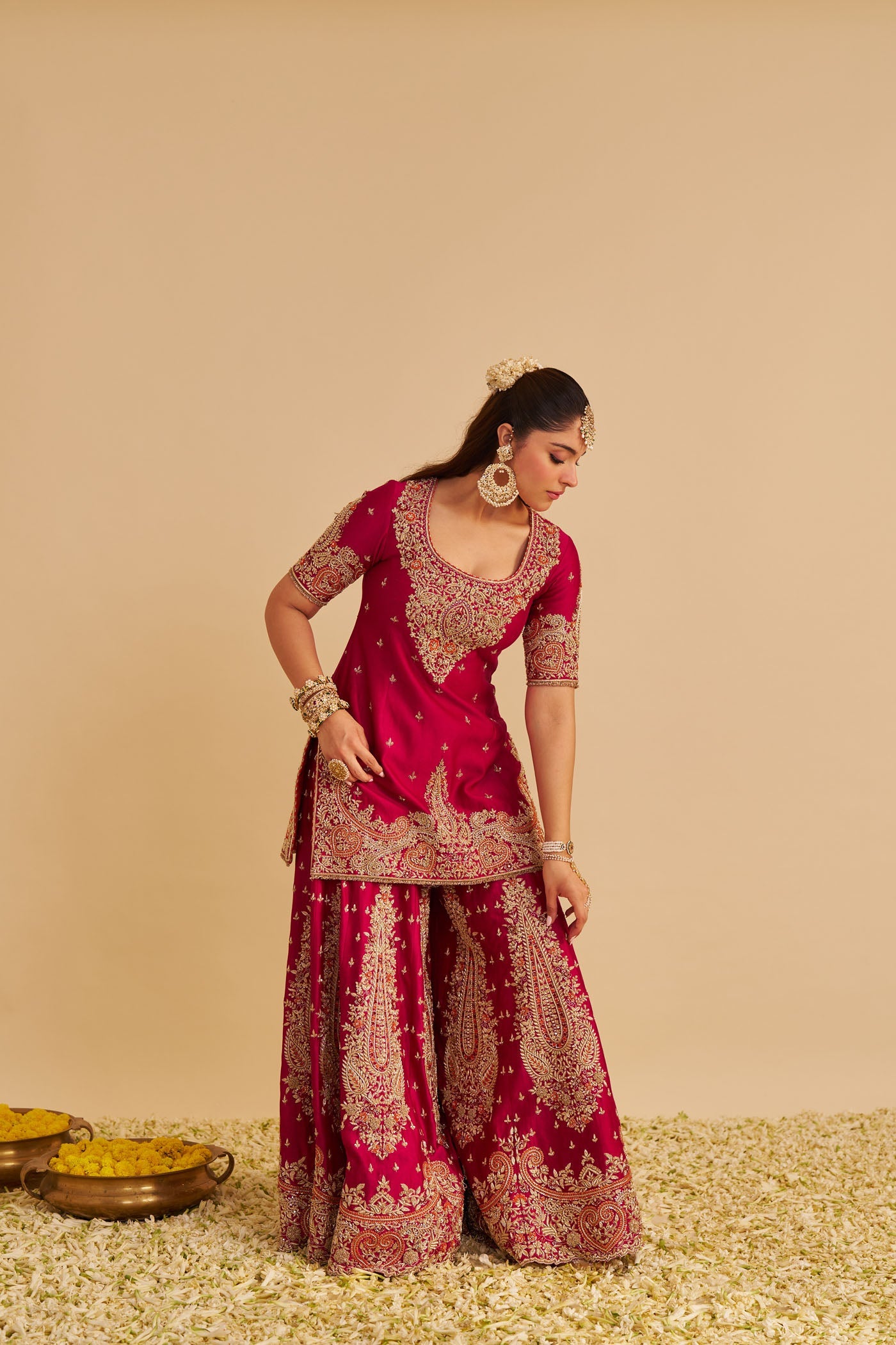 Alina - Dabka Zardozi Embroidered Silk Rani Hotpink Sharara Set