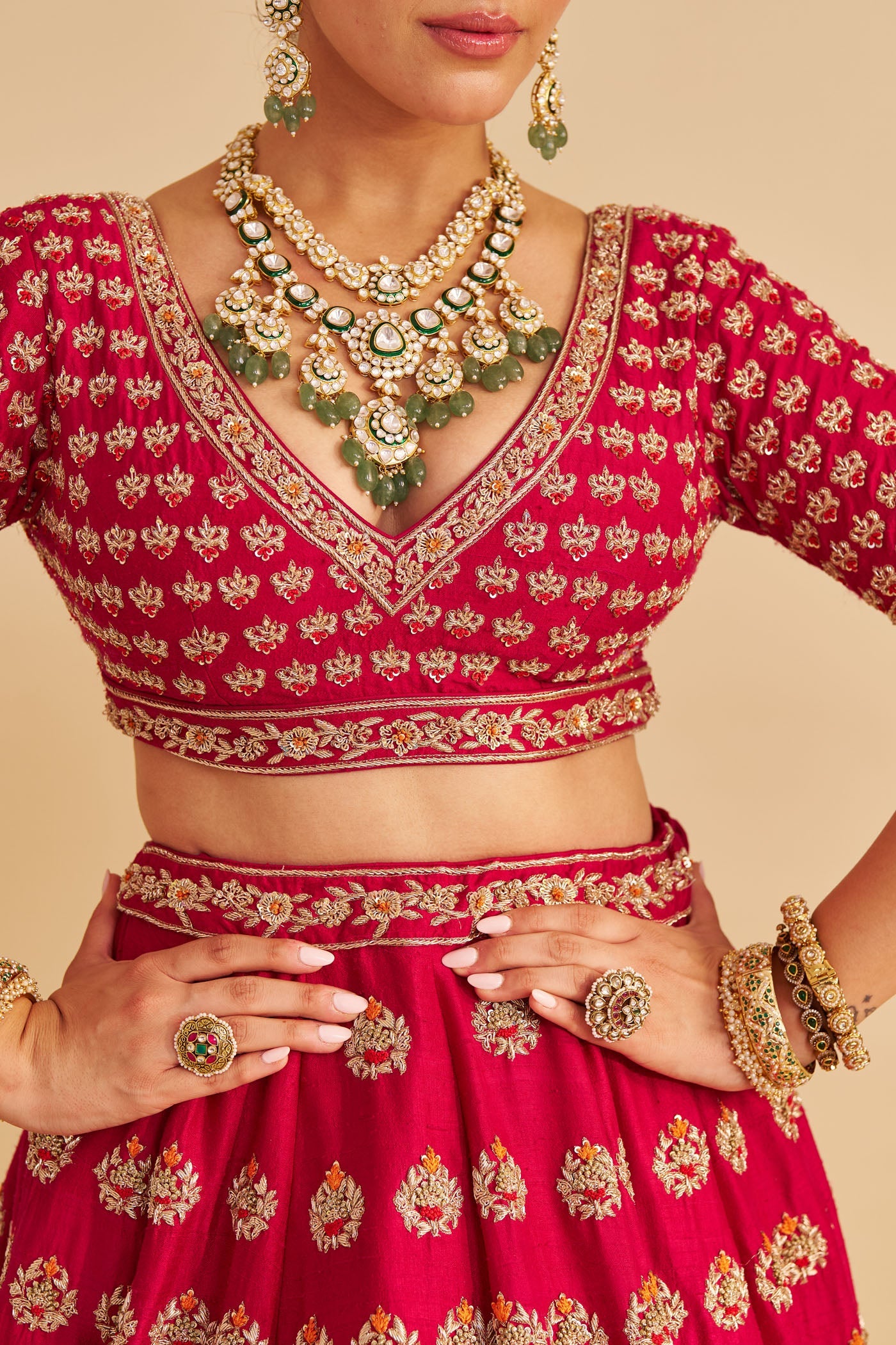 Maira - Dabka Zardozi Embroidered Raw Silk Rani Hotpink Bridal Lehenga Set