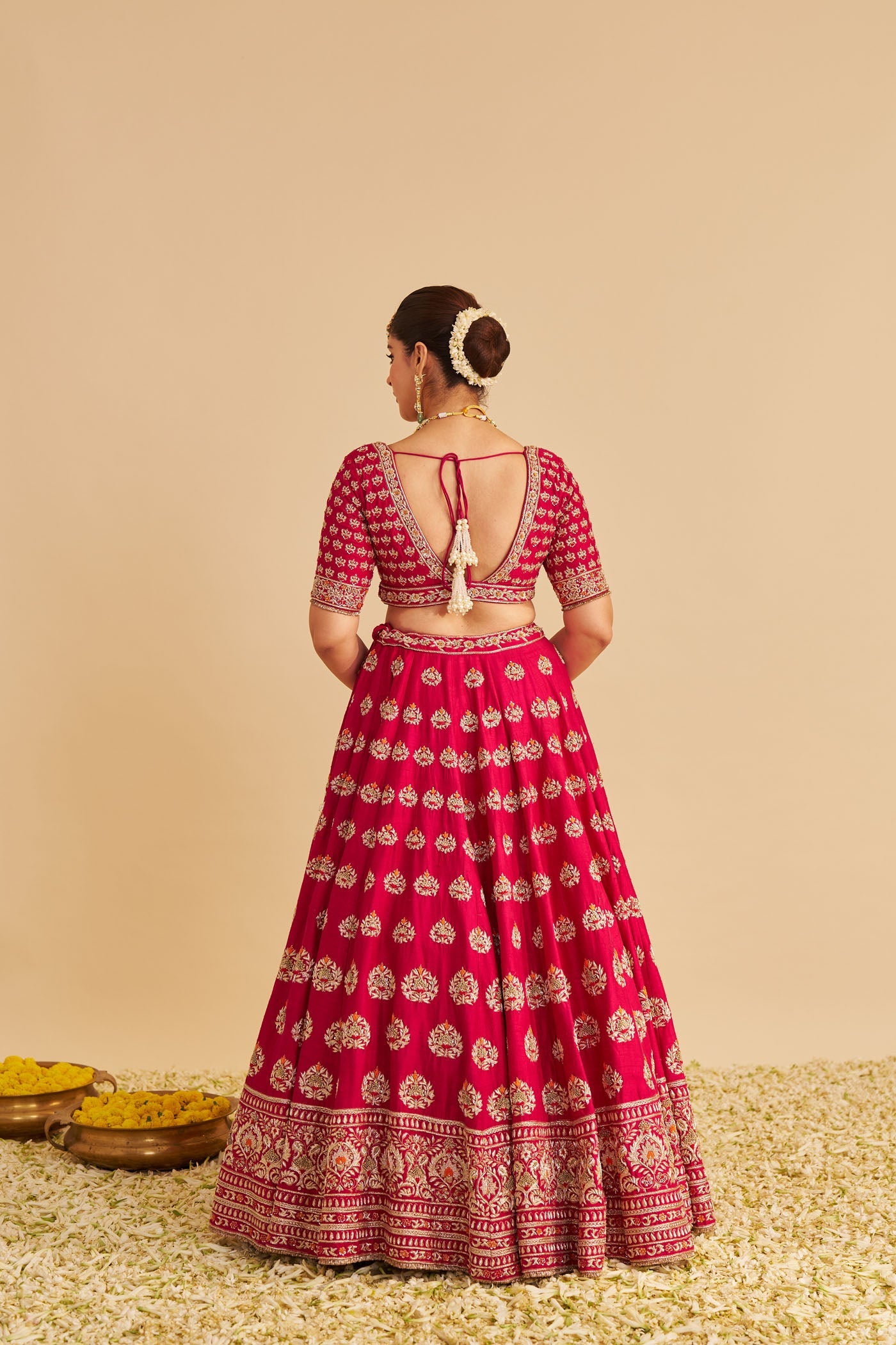 Maira - Dabka Zardozi Embroidered Raw Silk Rani Hotpink Bridal Lehenga Set