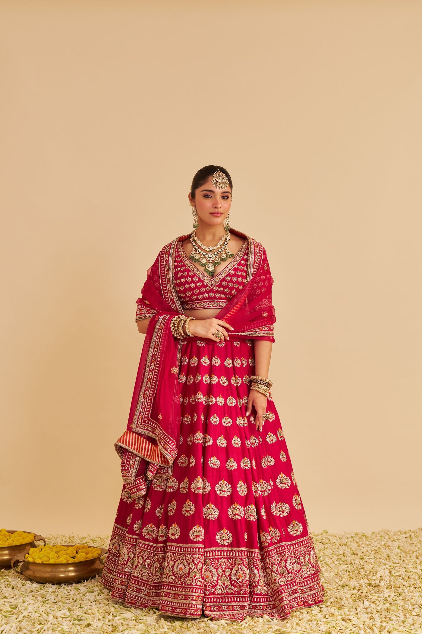 Maira - Dabka Zardozi Embroidered Raw Silk Rani Hotpink Bridal Lehenga Set