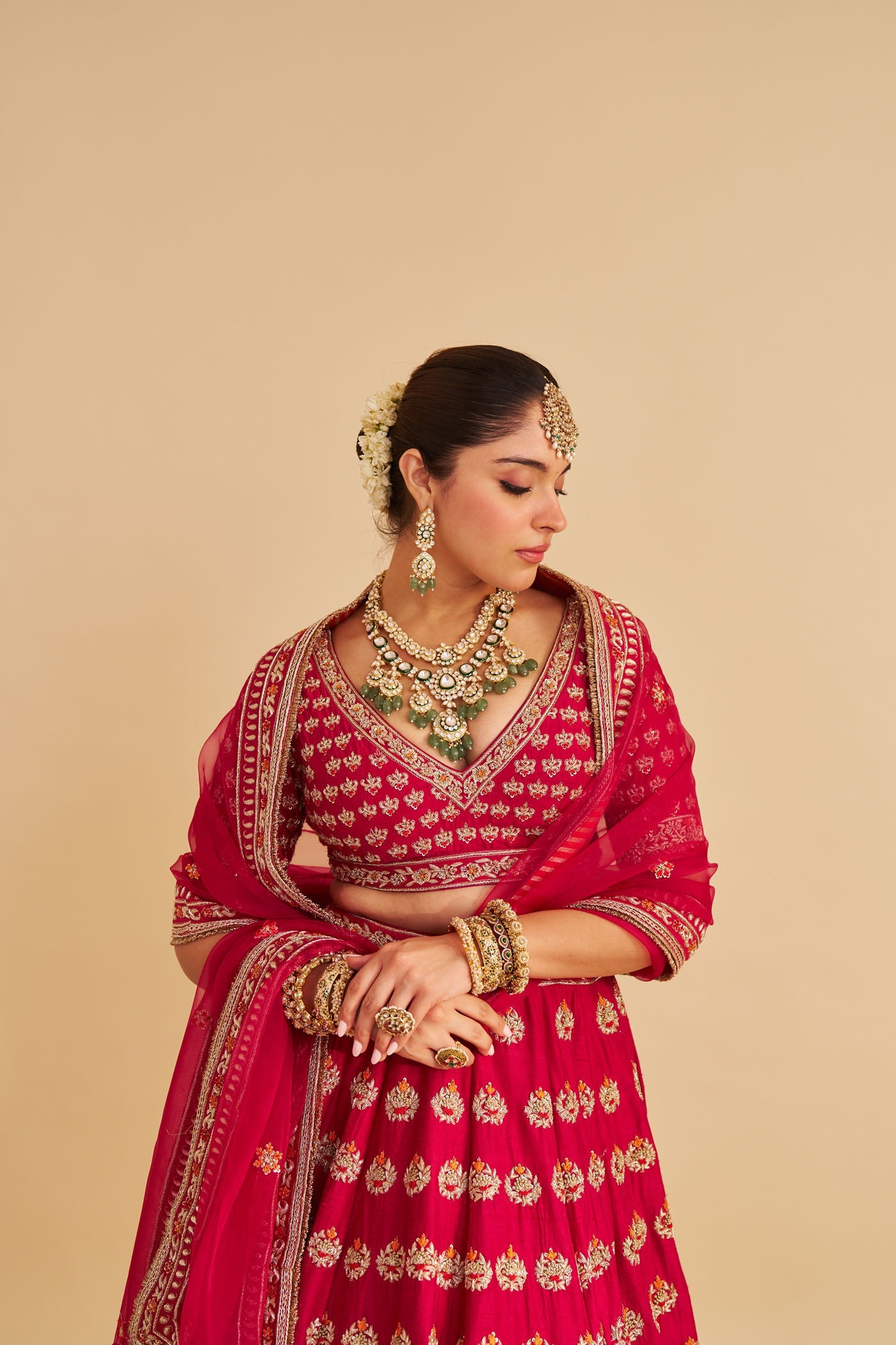 Maira - Dabka Zardozi Embroidered Raw Silk Rani Hotpink Bridal Lehenga Set