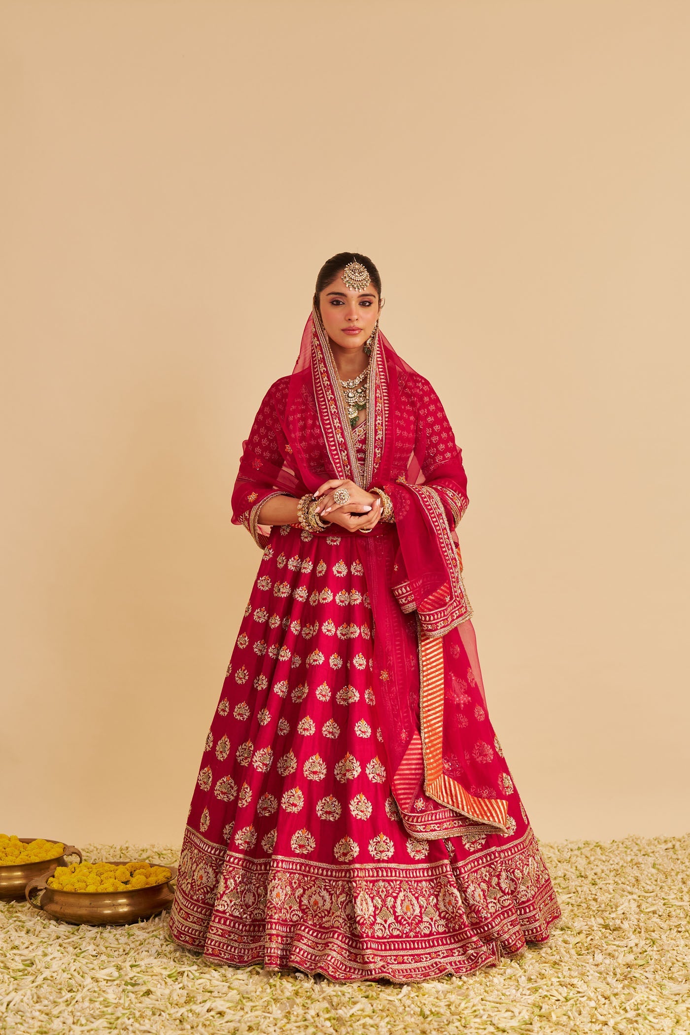 Maira - Dabka Zardozi Embroidered Raw Silk Rani Hotpink Bridal Lehenga Set