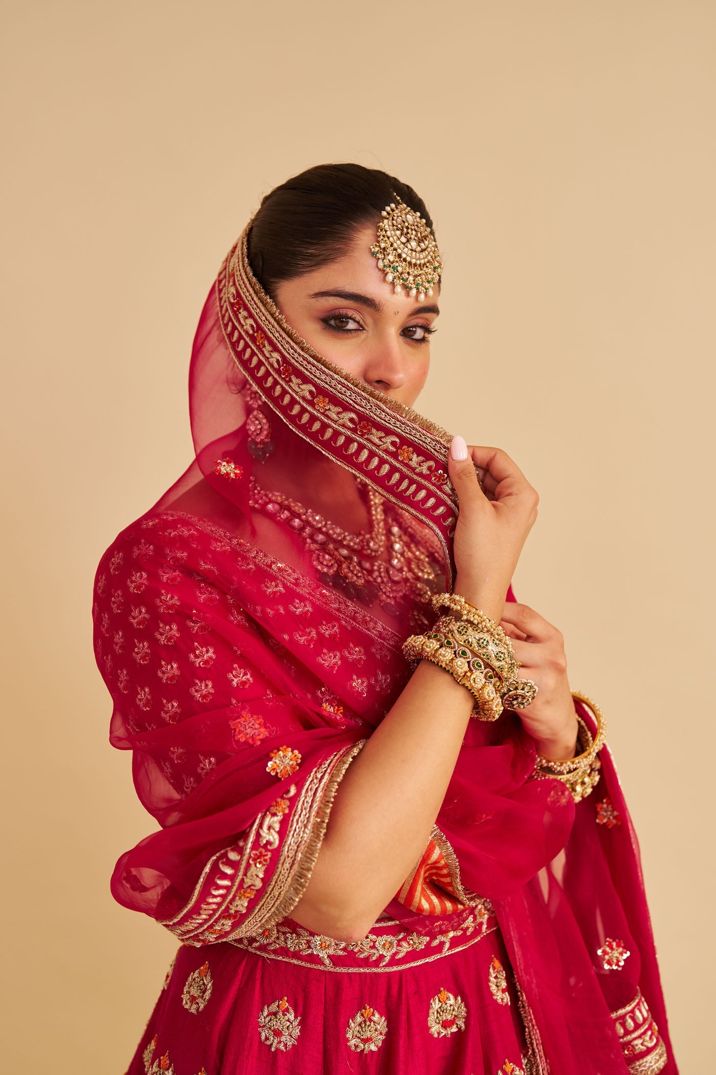 Maira - Dabka Zardozi Embroidered Raw Silk Rani Hotpink Bridal Lehenga Set