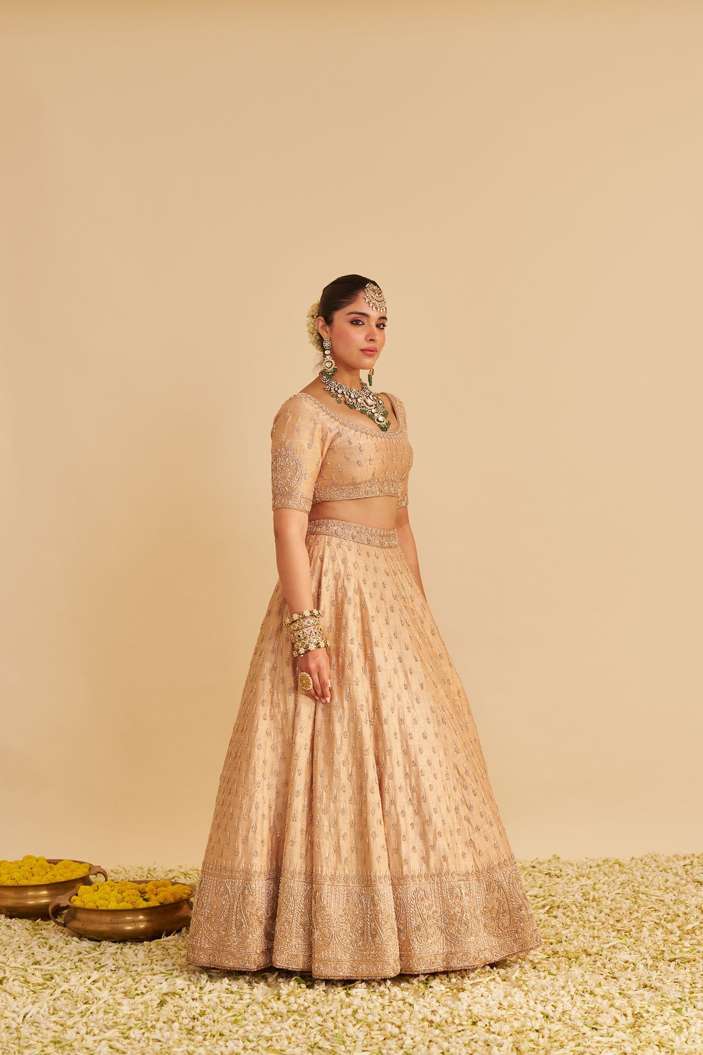 Aaliya - Dabka Zardozi Embroidered Raw Silk Gold Lehenga Set (Lxrts)