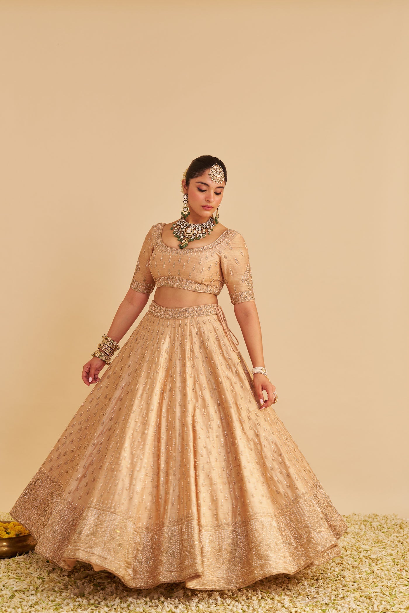 Aaliya - Dabka Zardozi Embroidered Raw Silk Gold Lehenga Set (Lxrts)