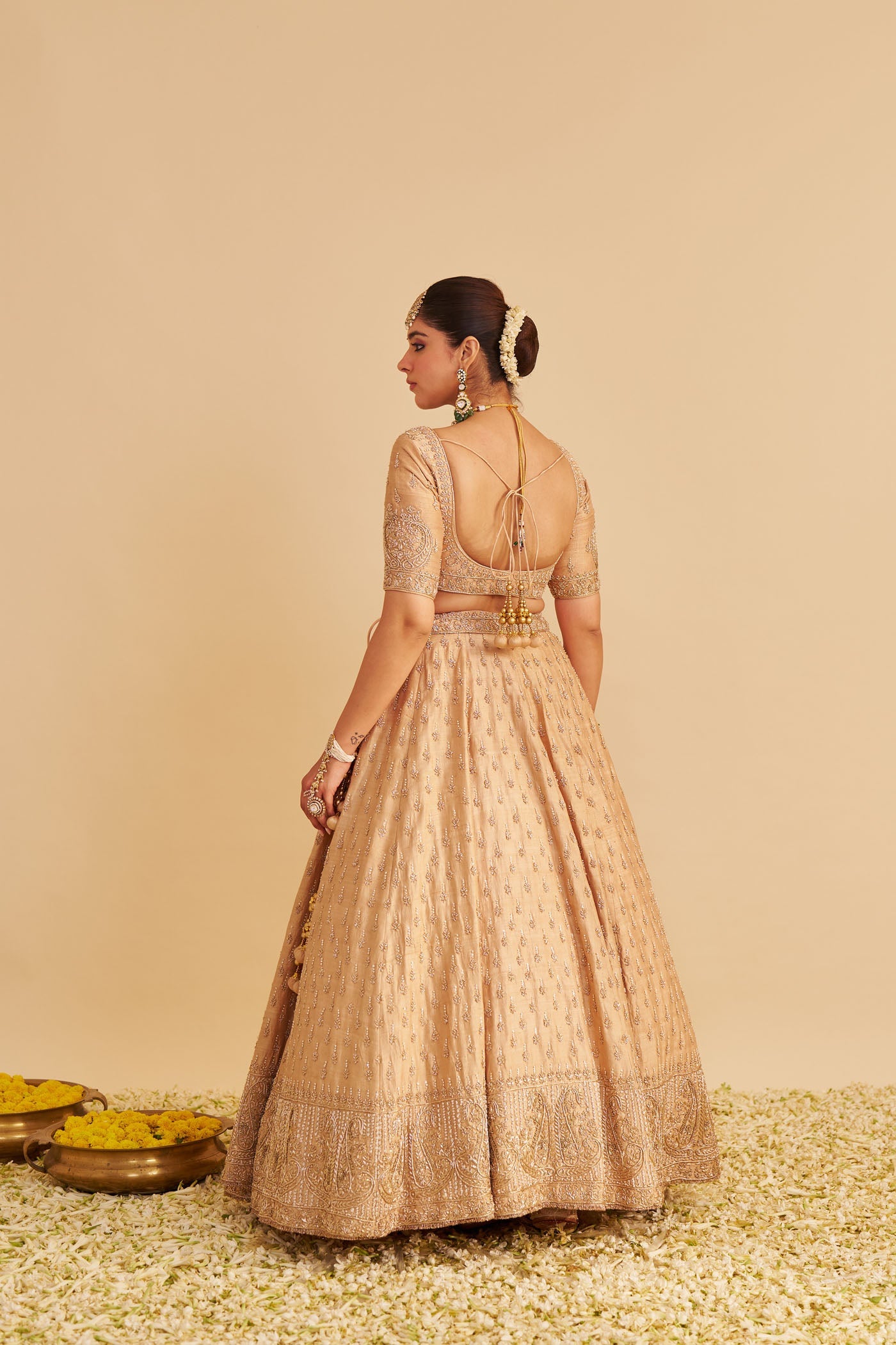 Aaliya - Dabka Zardozi Embroidered Raw Silk Gold Lehenga Set (Lxrts)
