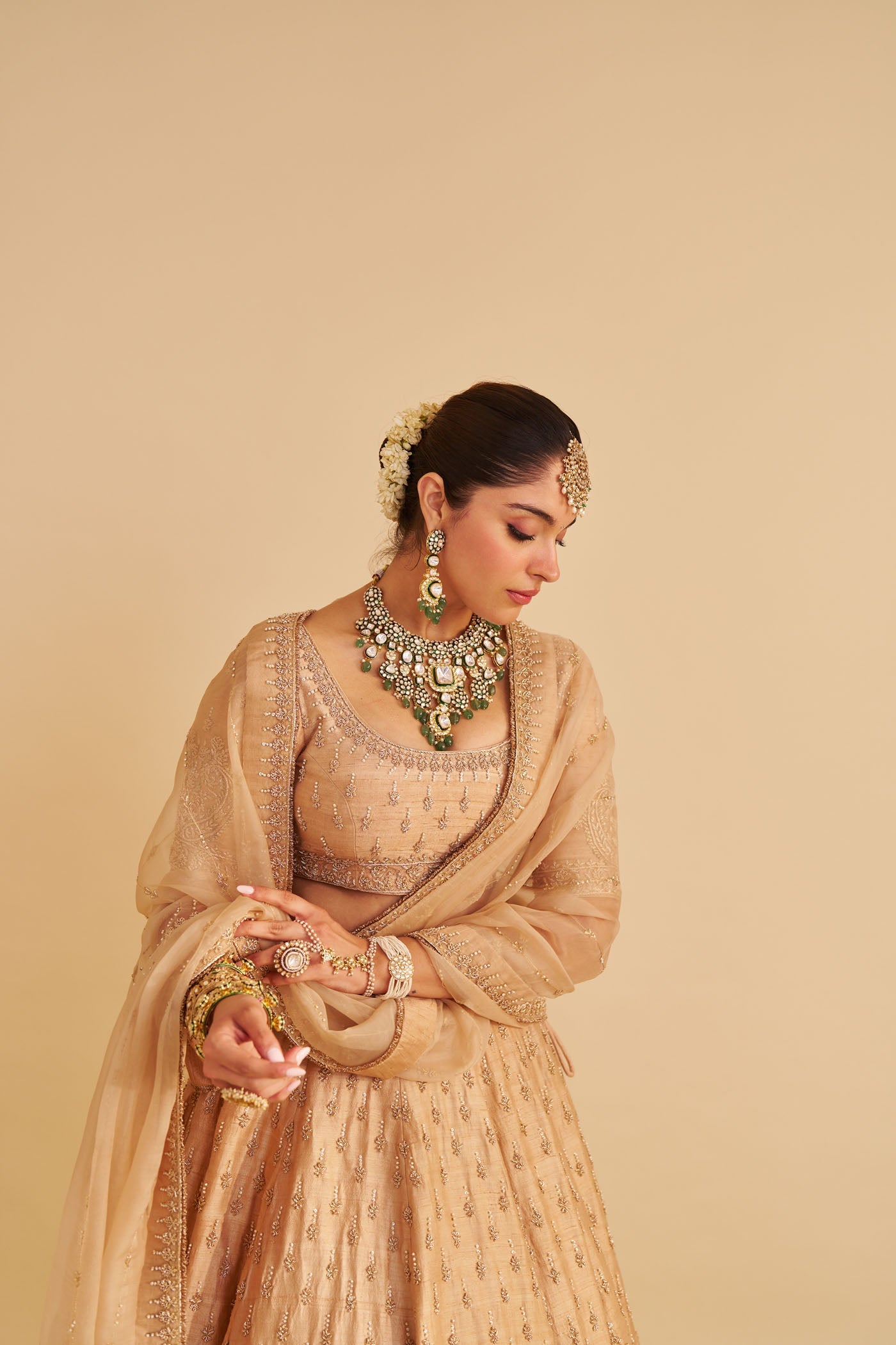 Aaliya - Dabka Zardozi Embroidered Raw Silk Gold Lehenga Set (Lxrts)