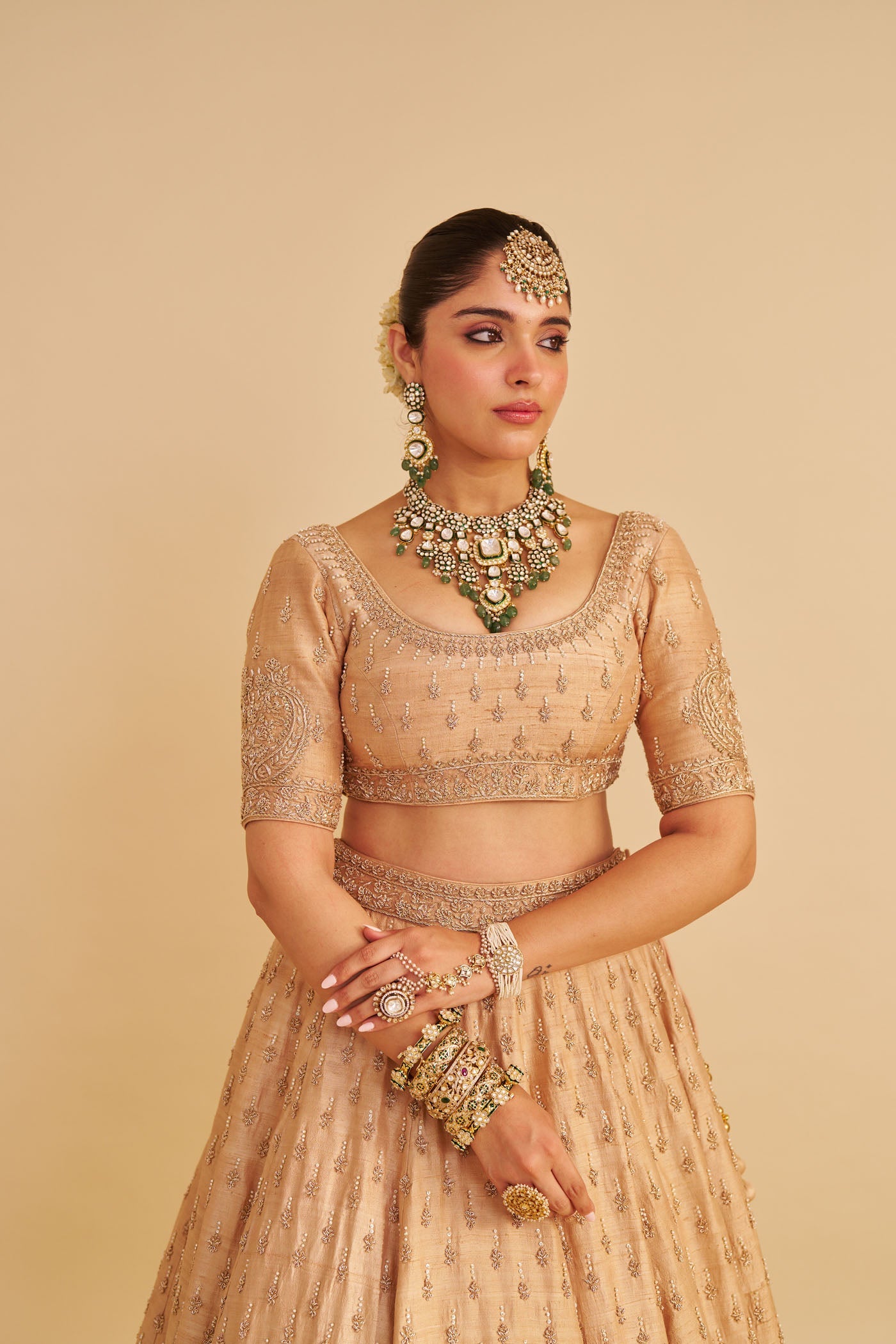 Aaliya - Dabka Zardozi Embroidered Raw Silk Gold Lehenga Set (Lxrts)