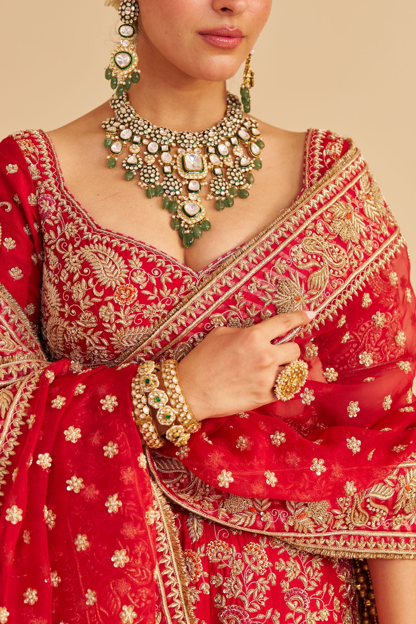 Sanaa - Dabka Zardozi Embroidered Raw Silk Red Bridal Lehenga Set