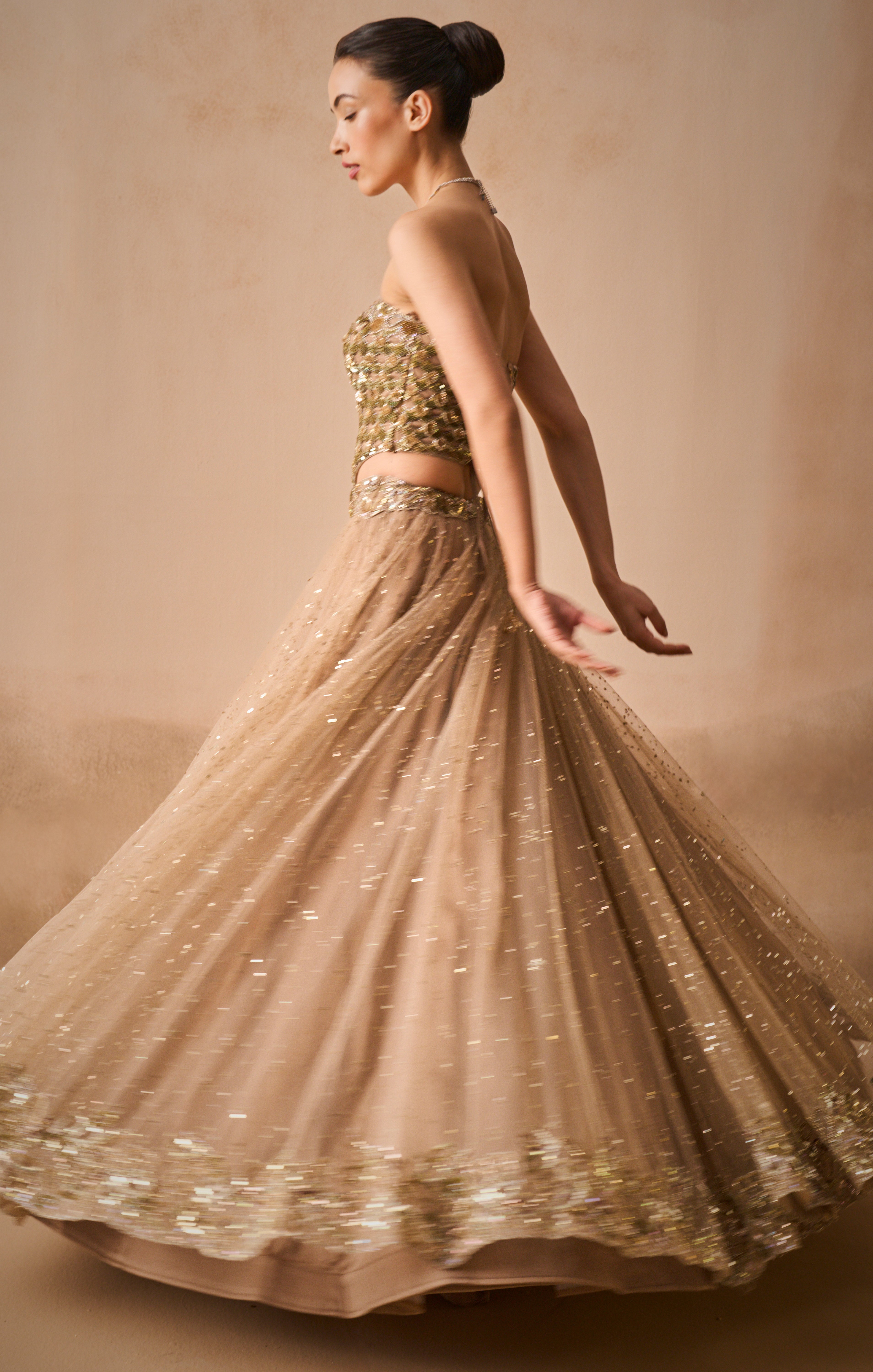 Biscuit Brown Lehenga And Corset