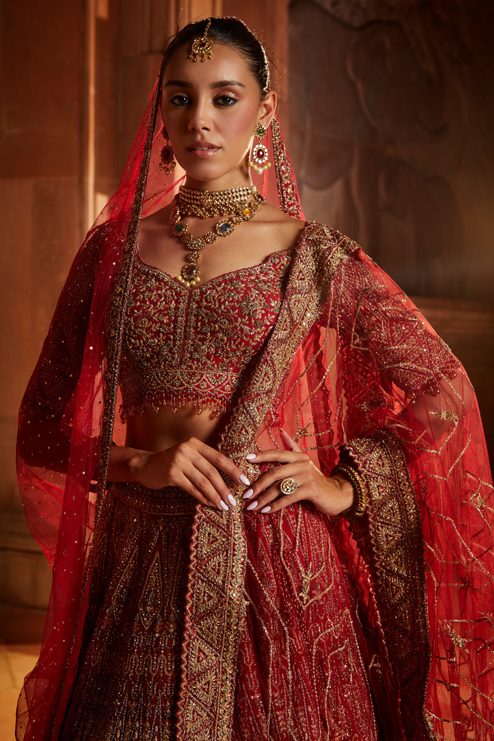 Deep Red Bridal Lehenga Choli Set