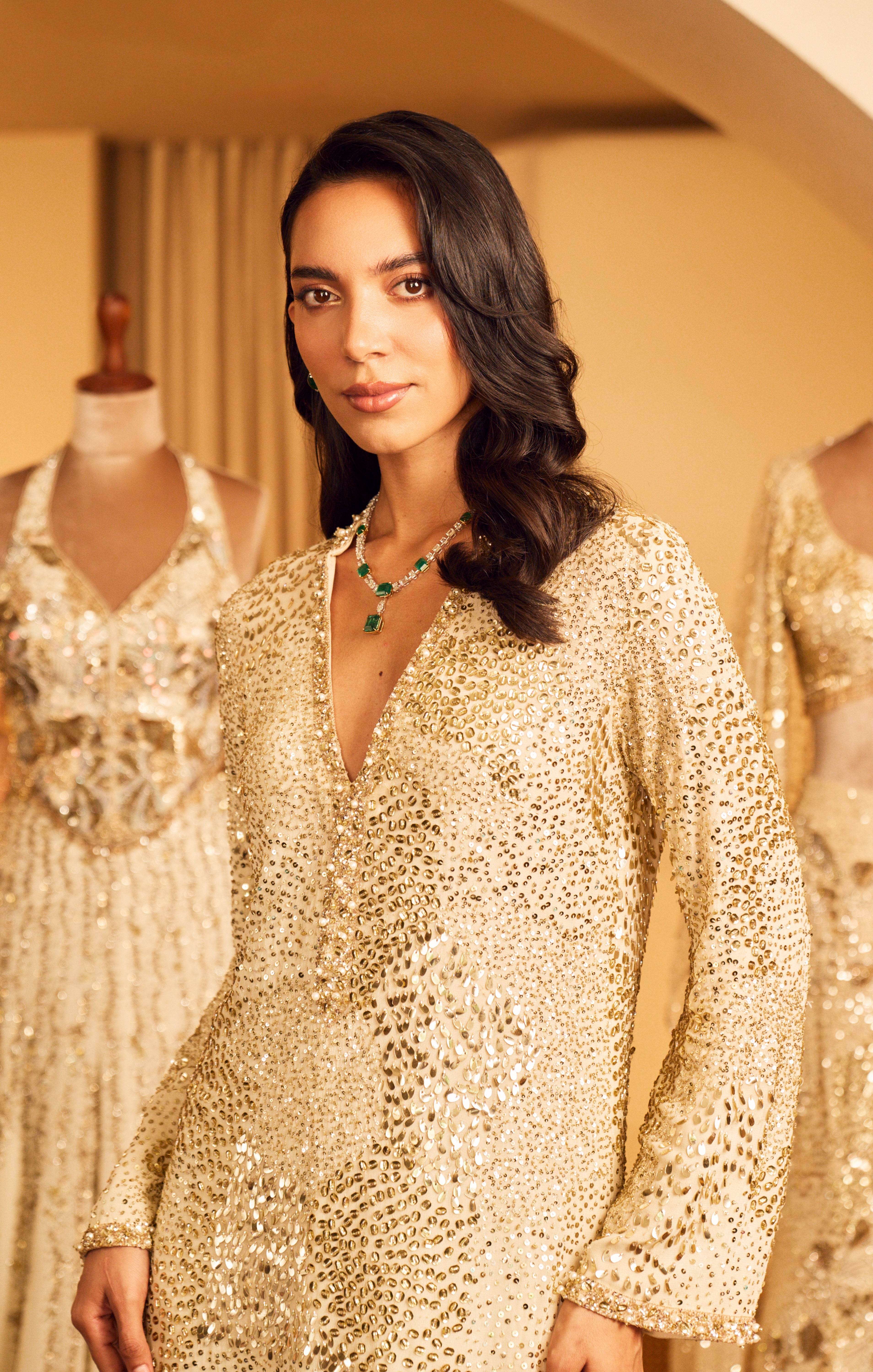 Ivory Crepe Sparkle Kaftaan