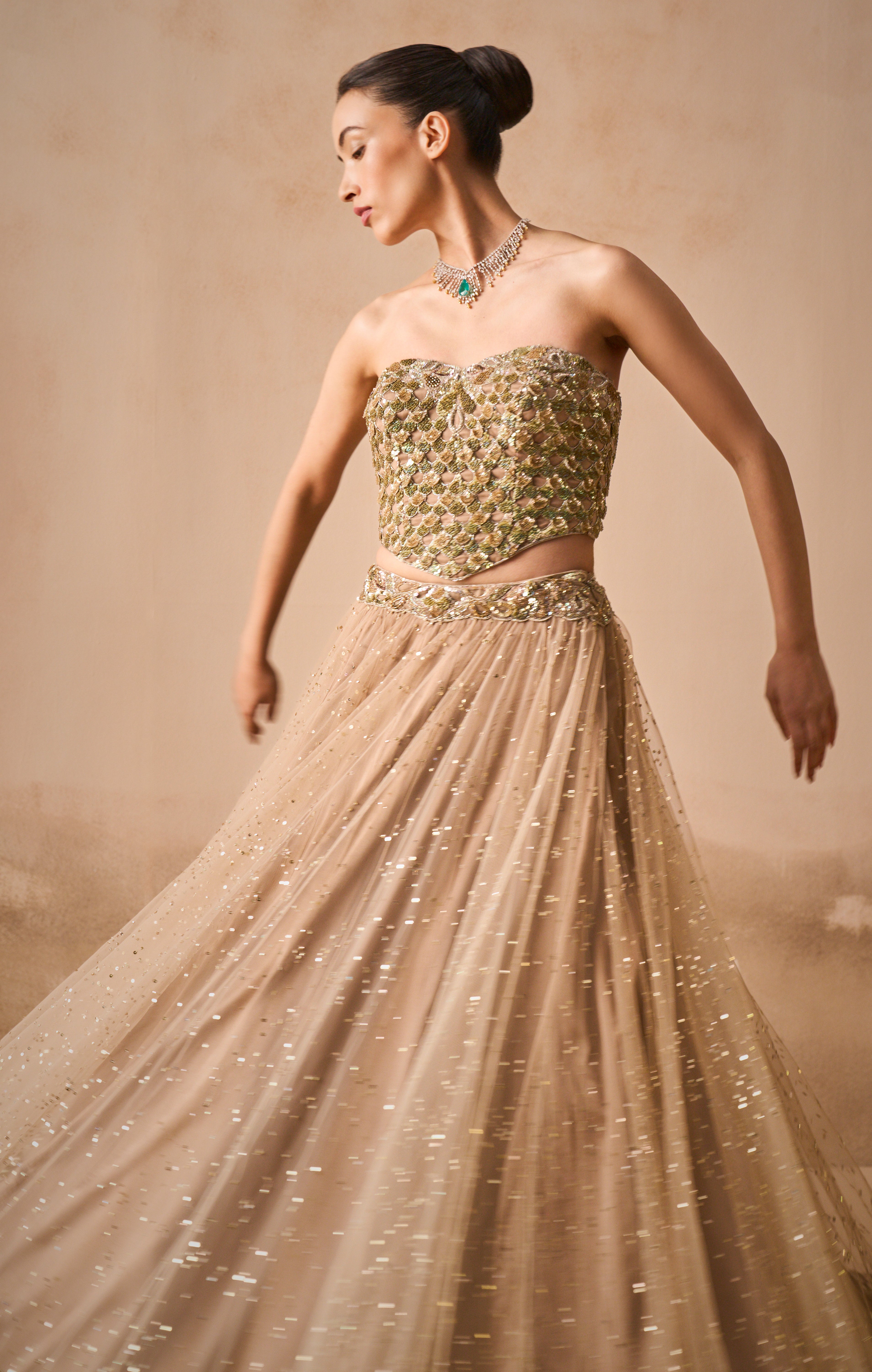 Biscuit Brown Lehenga And Corset