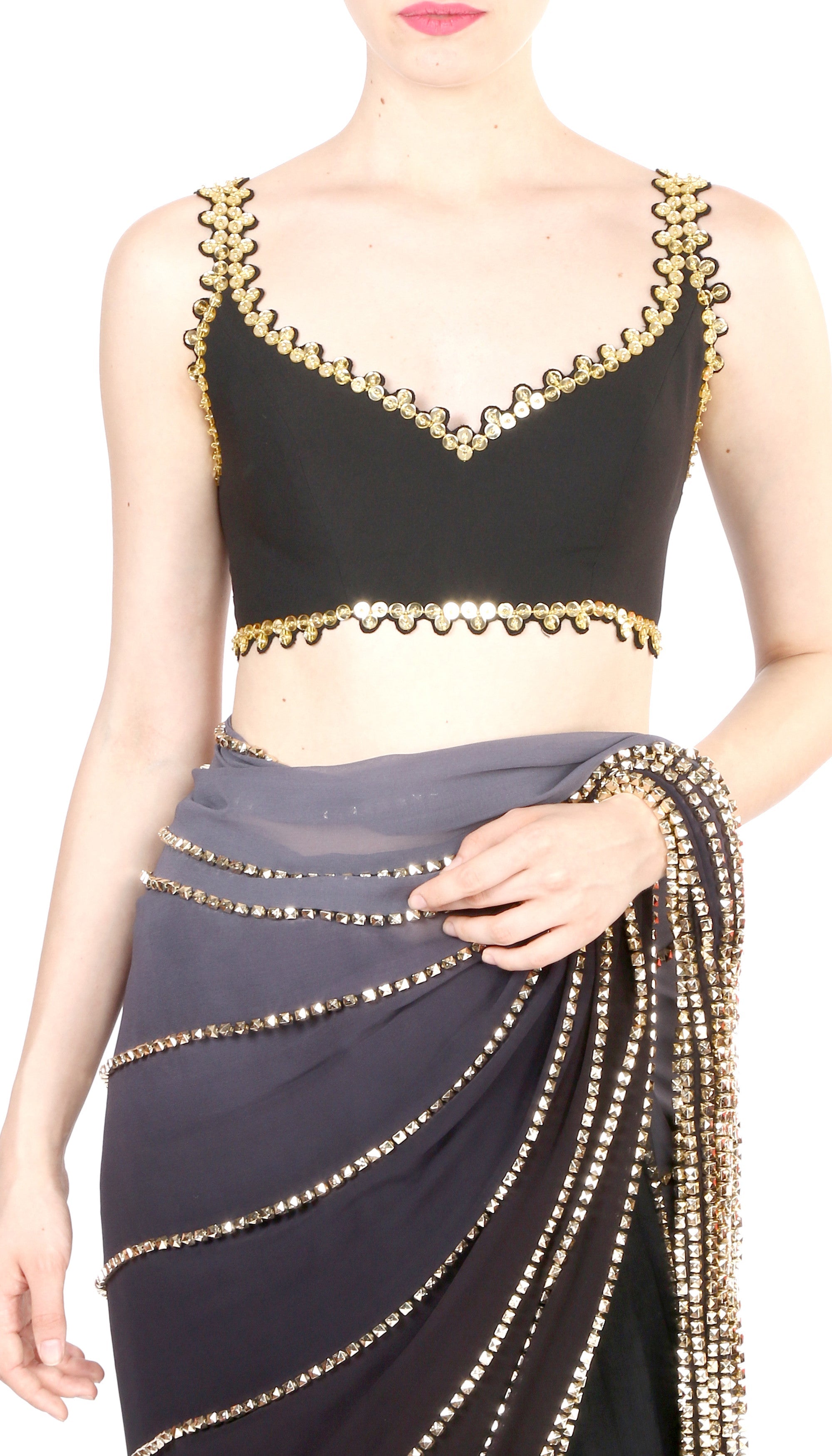 Juhi Godambe In Black Pre-Stitched Embellished Saree Set