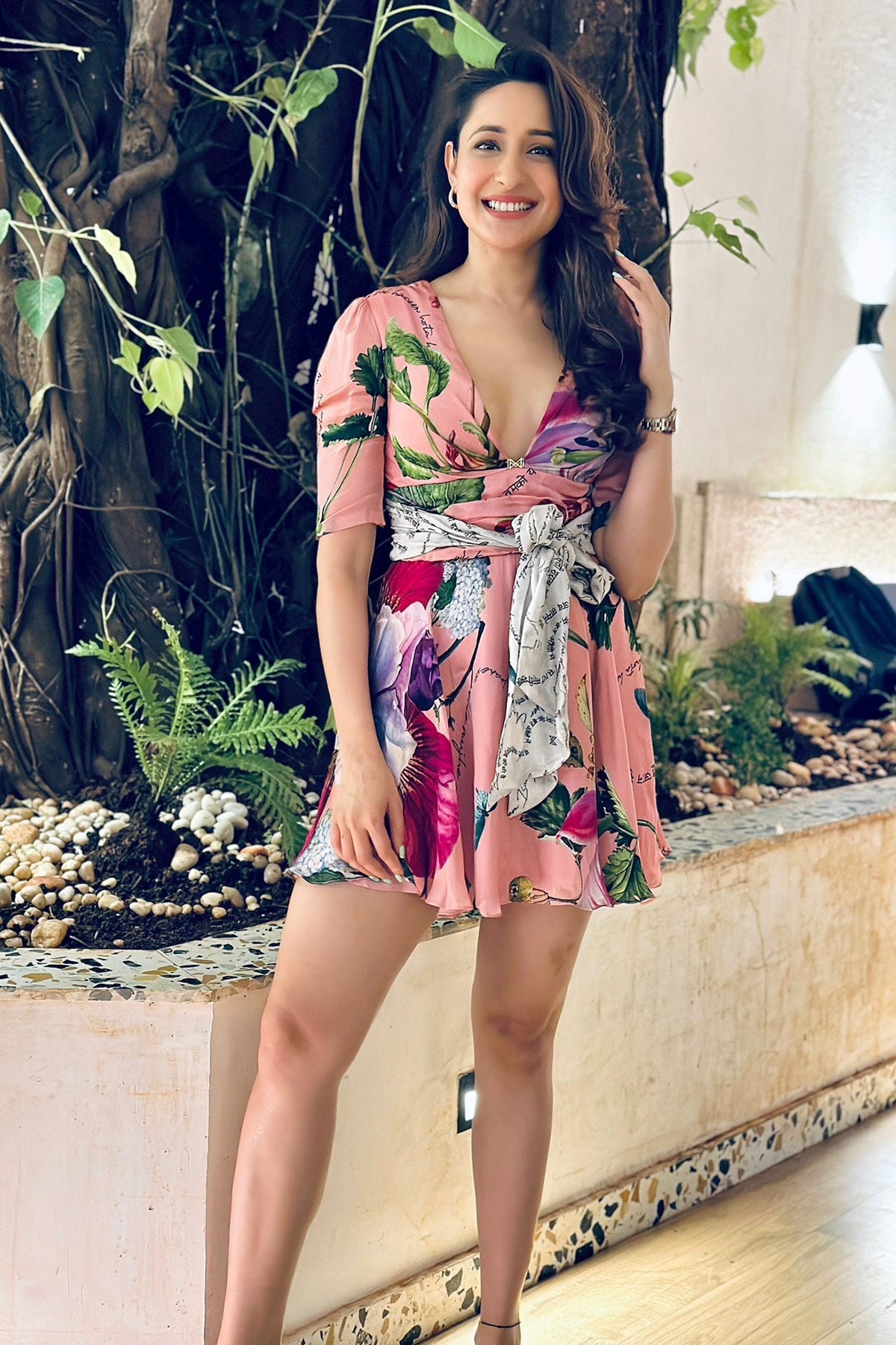 Pragya Jaiswal In Printed Neck Bow Dress