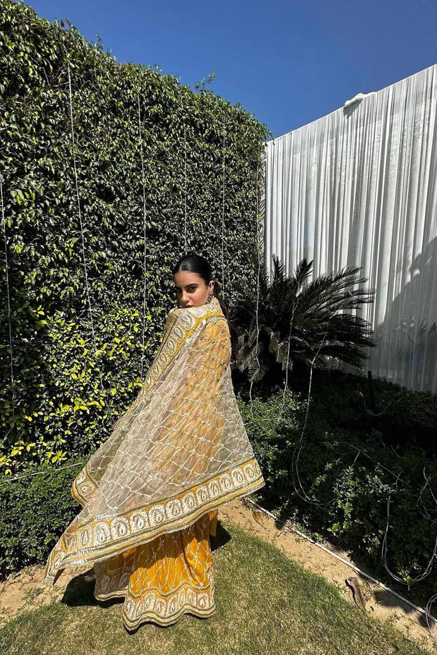Heena Bhalla In Shabina- Heirloom Mustard Short Kurta With Garara And Dupatta