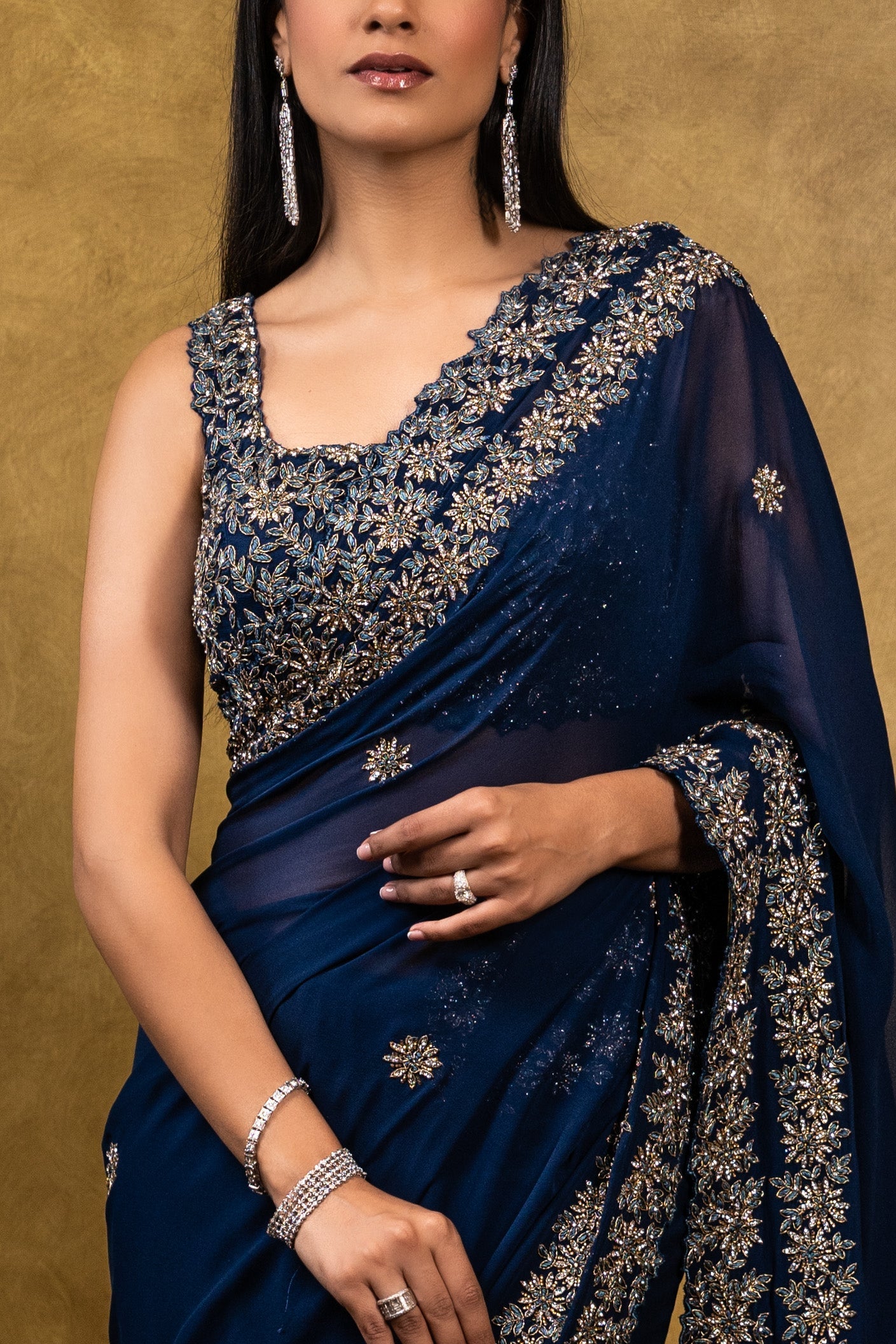 Midnight Blue Georgette Saree