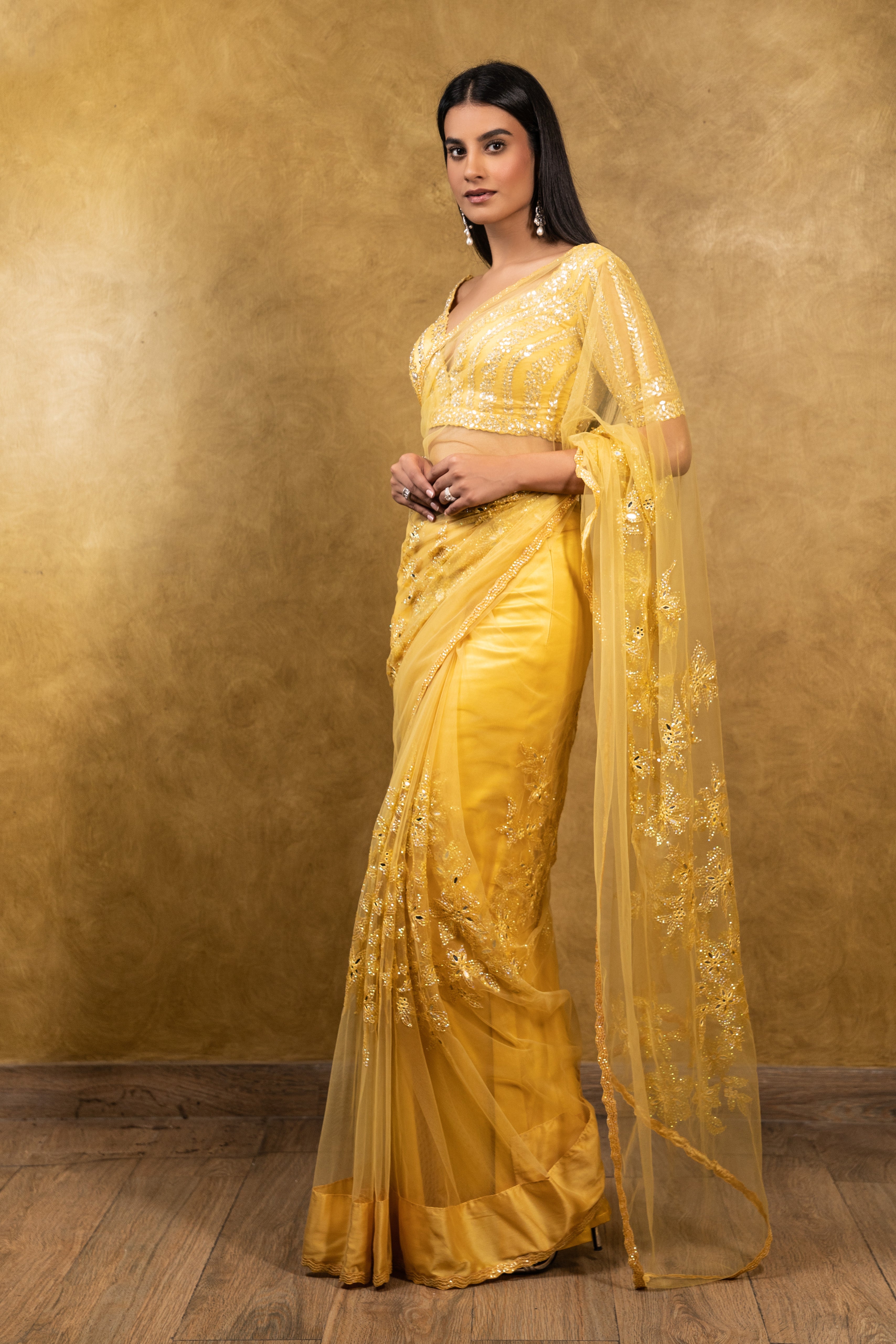 Sunburst Yellow Tulle Saree