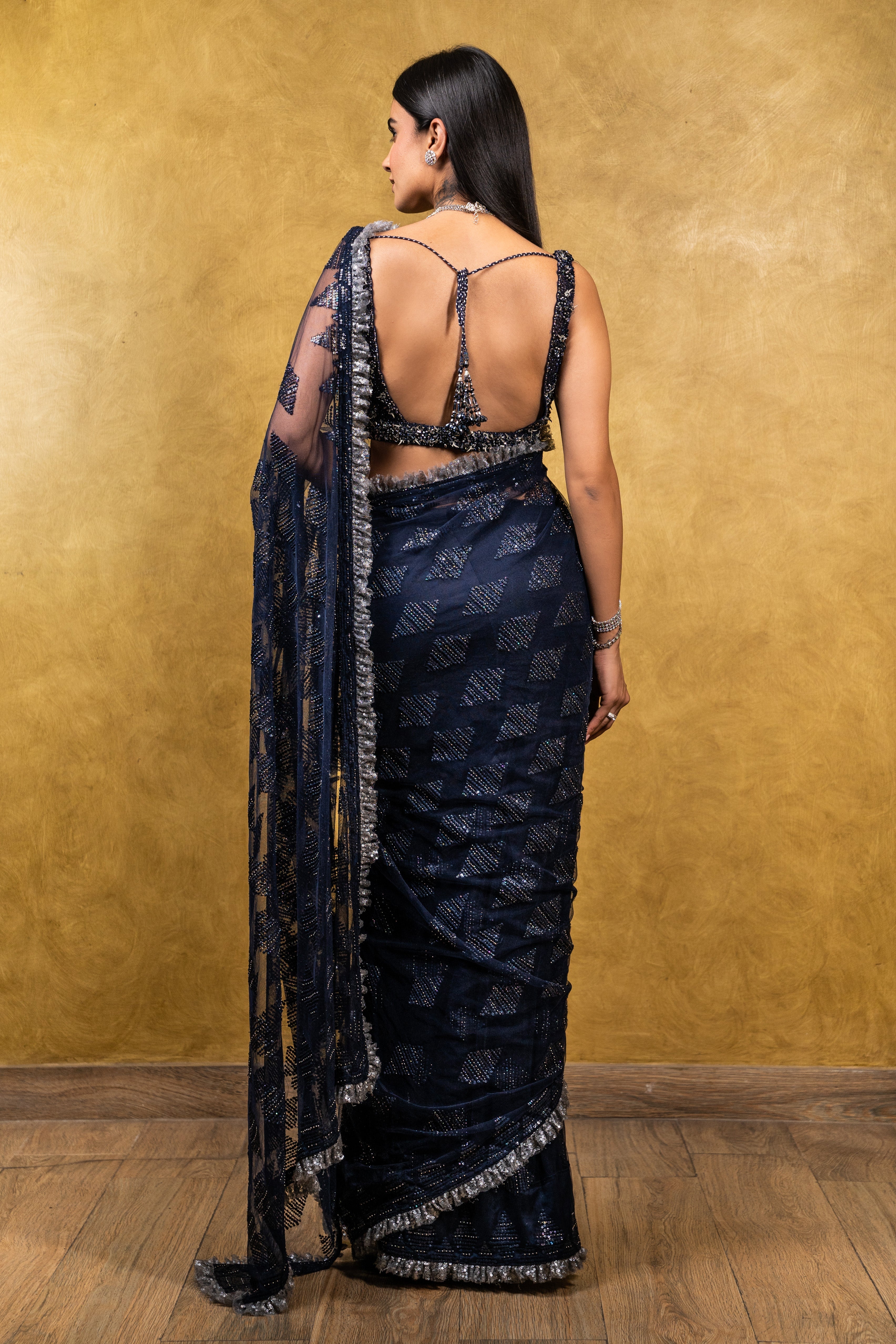 Navy Tulle Saree